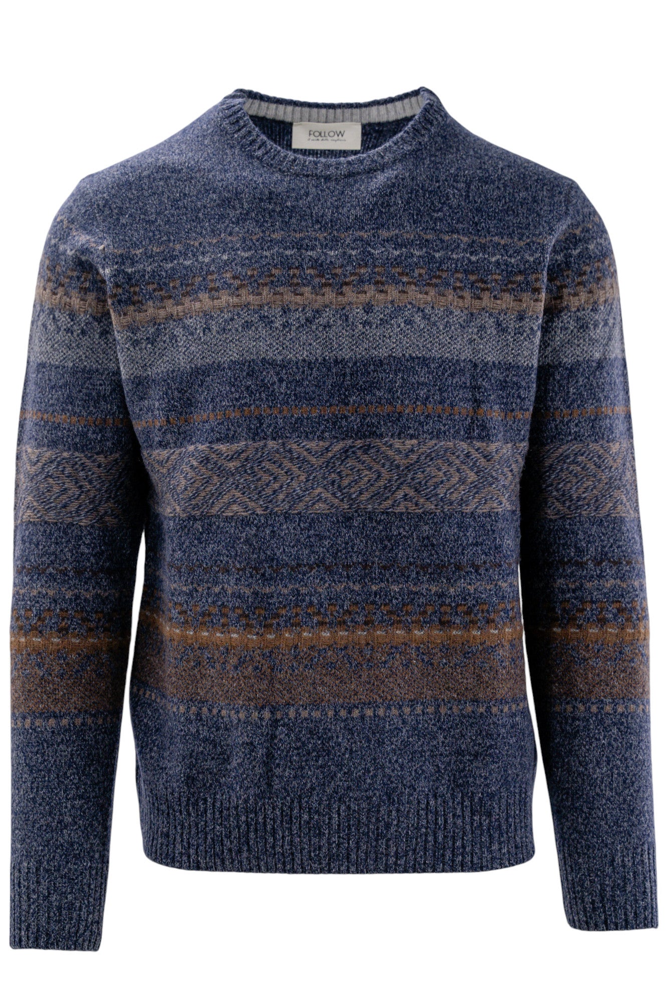 Pullover misto lana con intarsi a righe multicolore