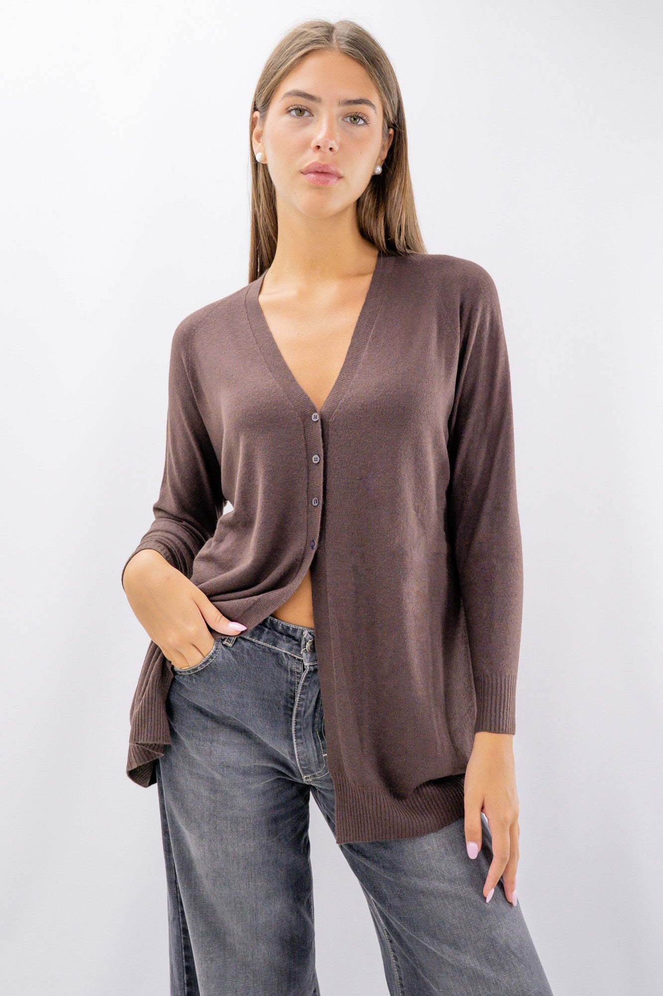 Cardigan lungo con bottoncini