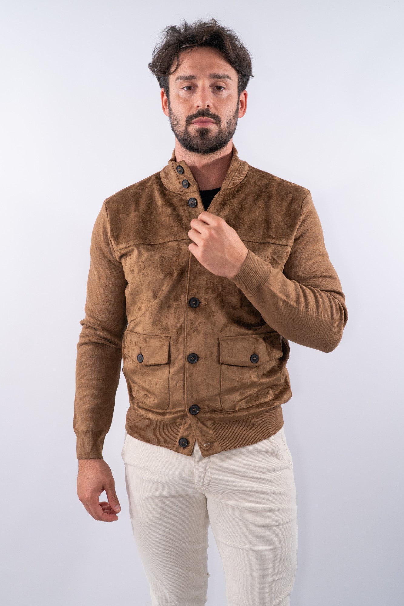 Giacca a lupetto con alcantara