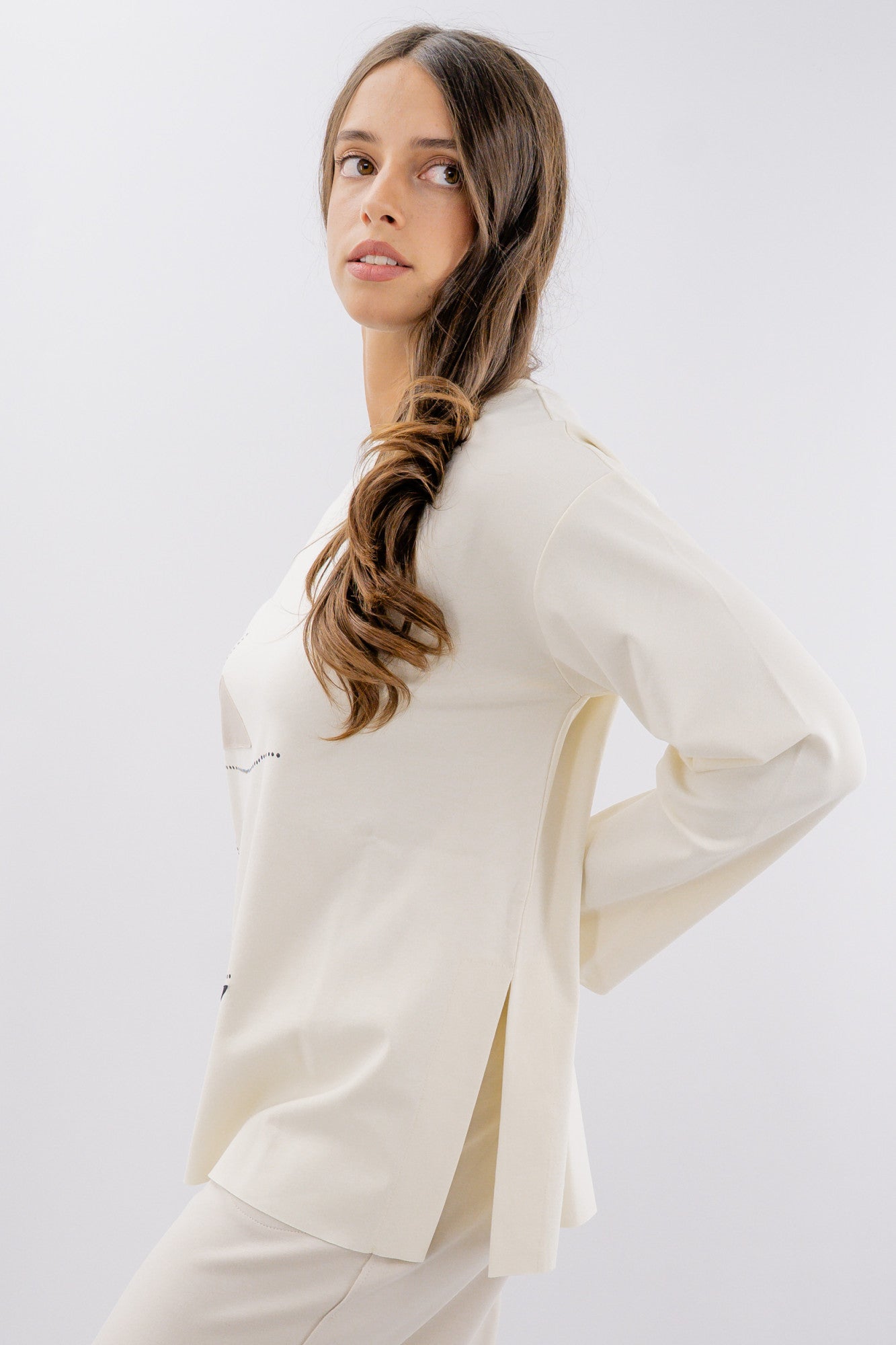 Maglia girocollo con fantasia geometrica