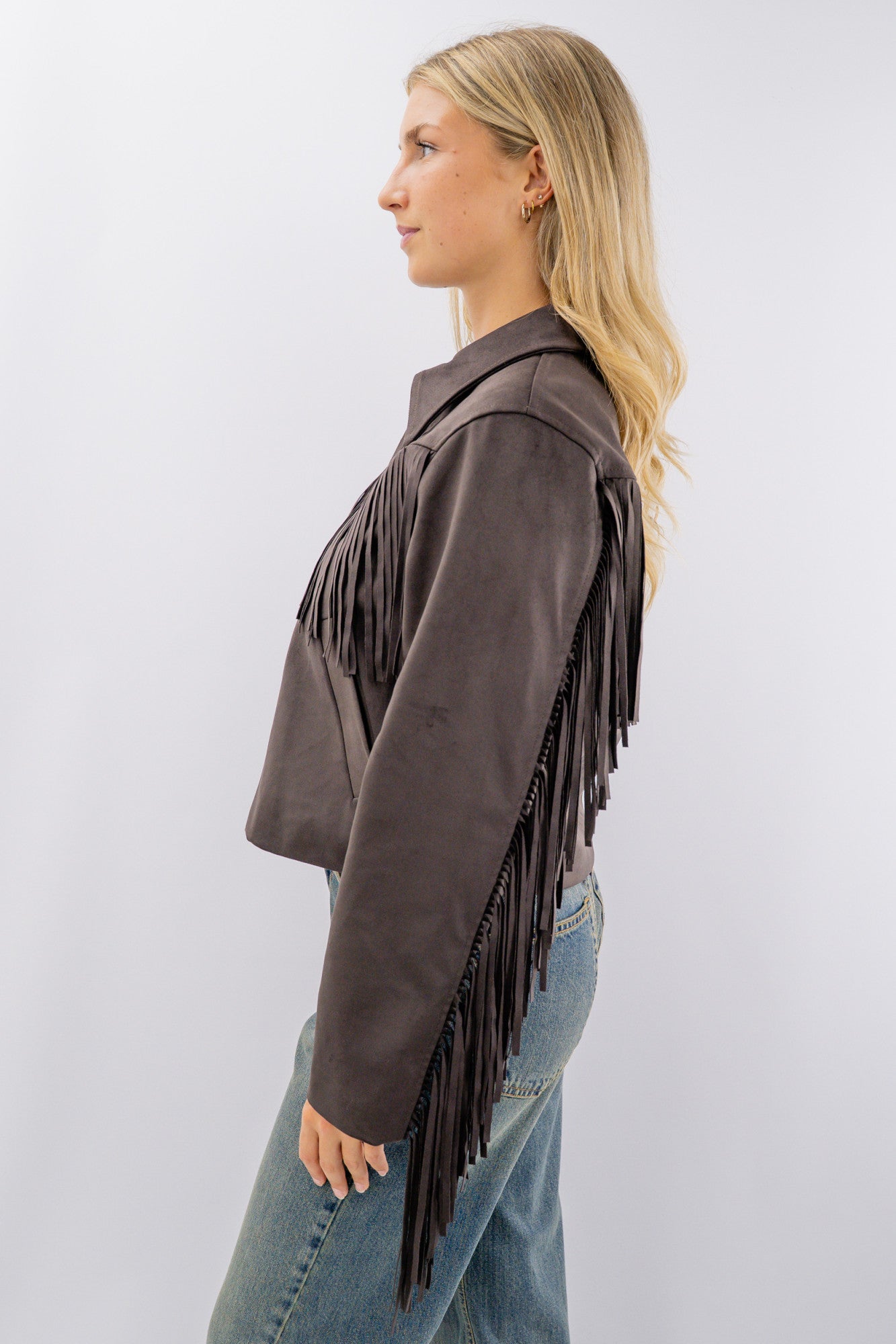 Giacca biker effetto alcantara con frange