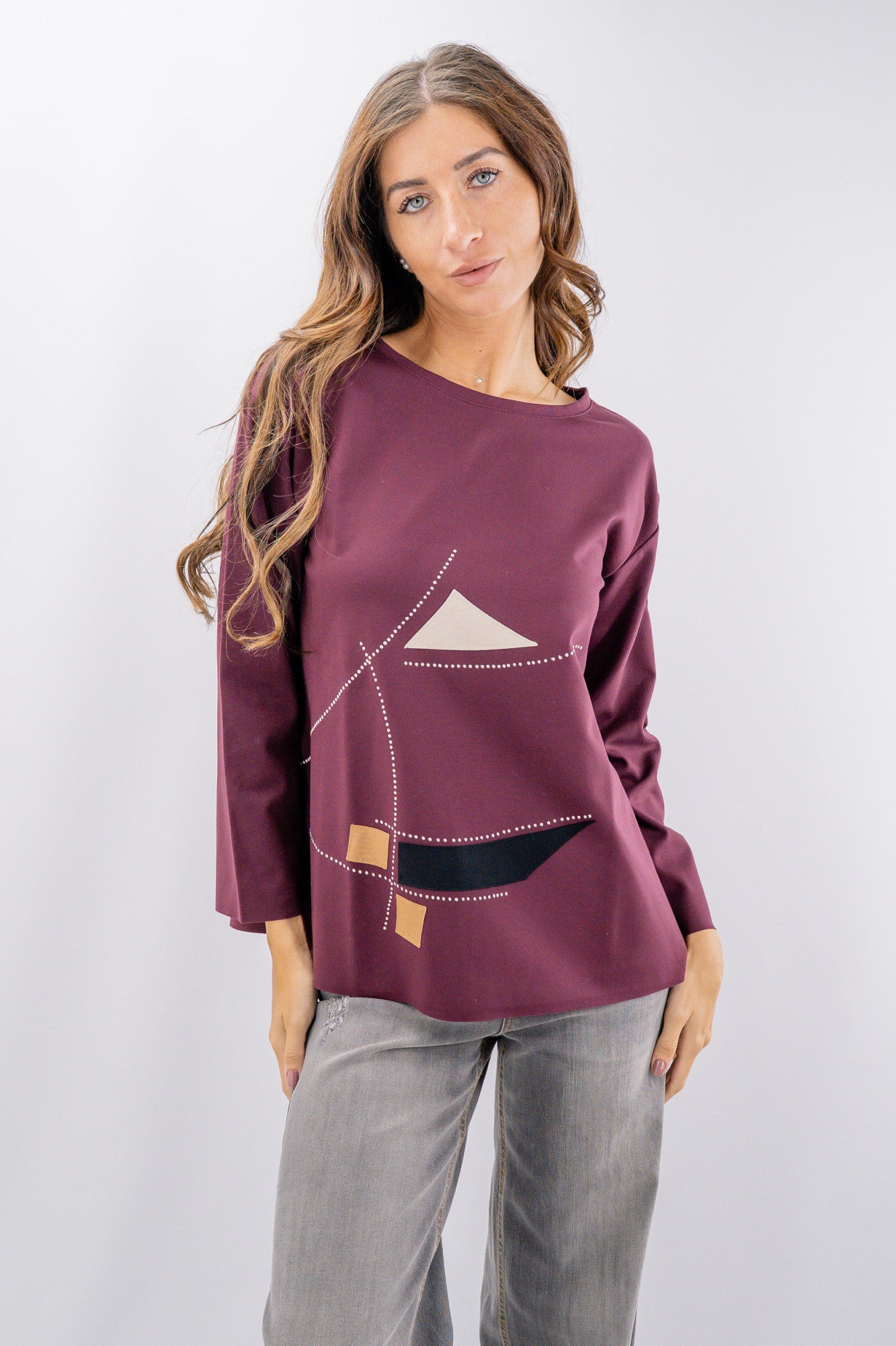 Maglia girocollo con fantasia geometrica