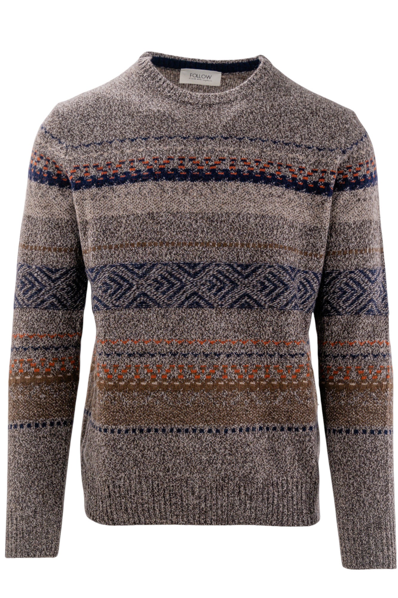 Pullover misto lana con intarsi a righe multicolore