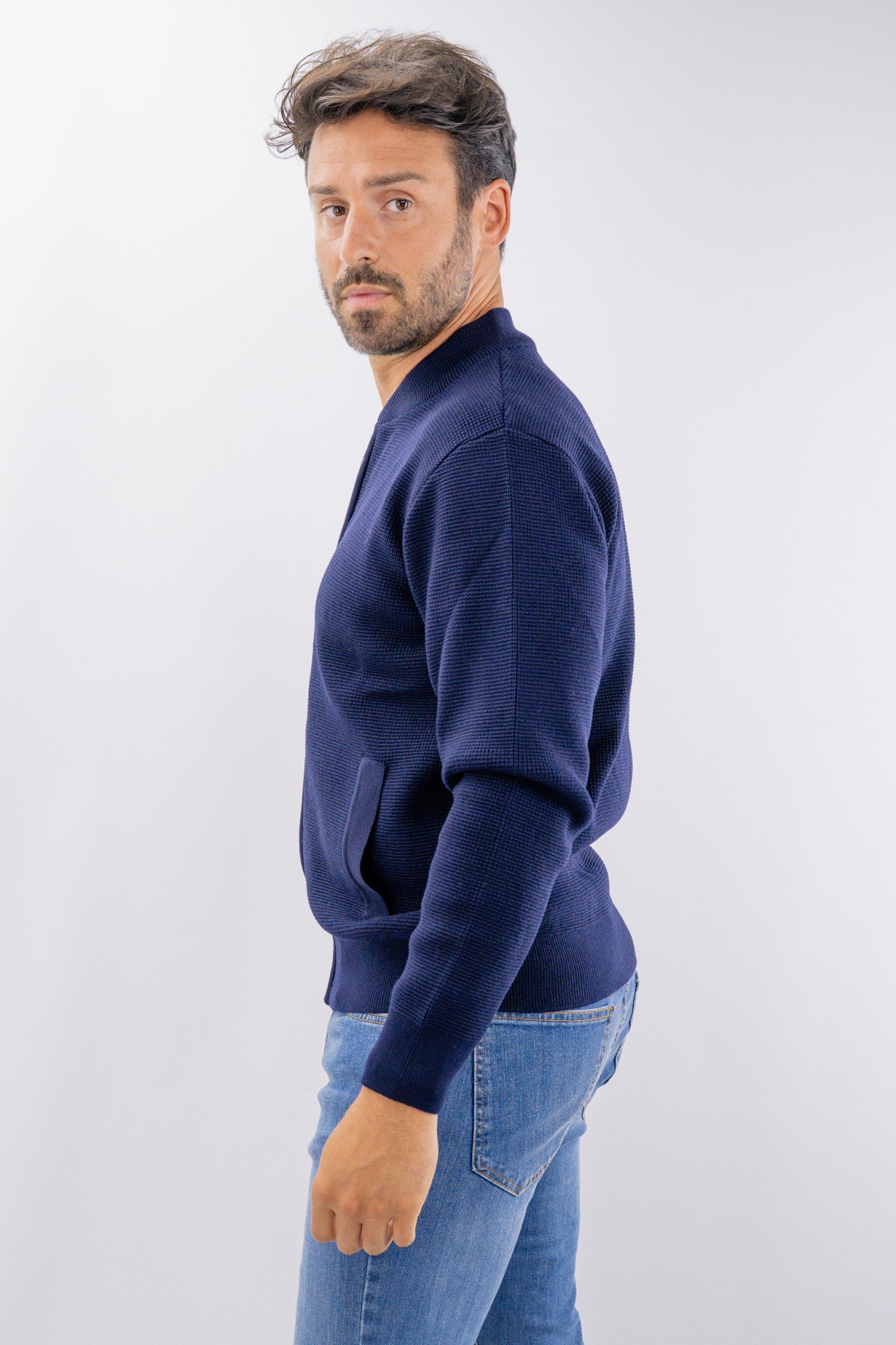 Giacca con zip e tasche operata a nido d'ape