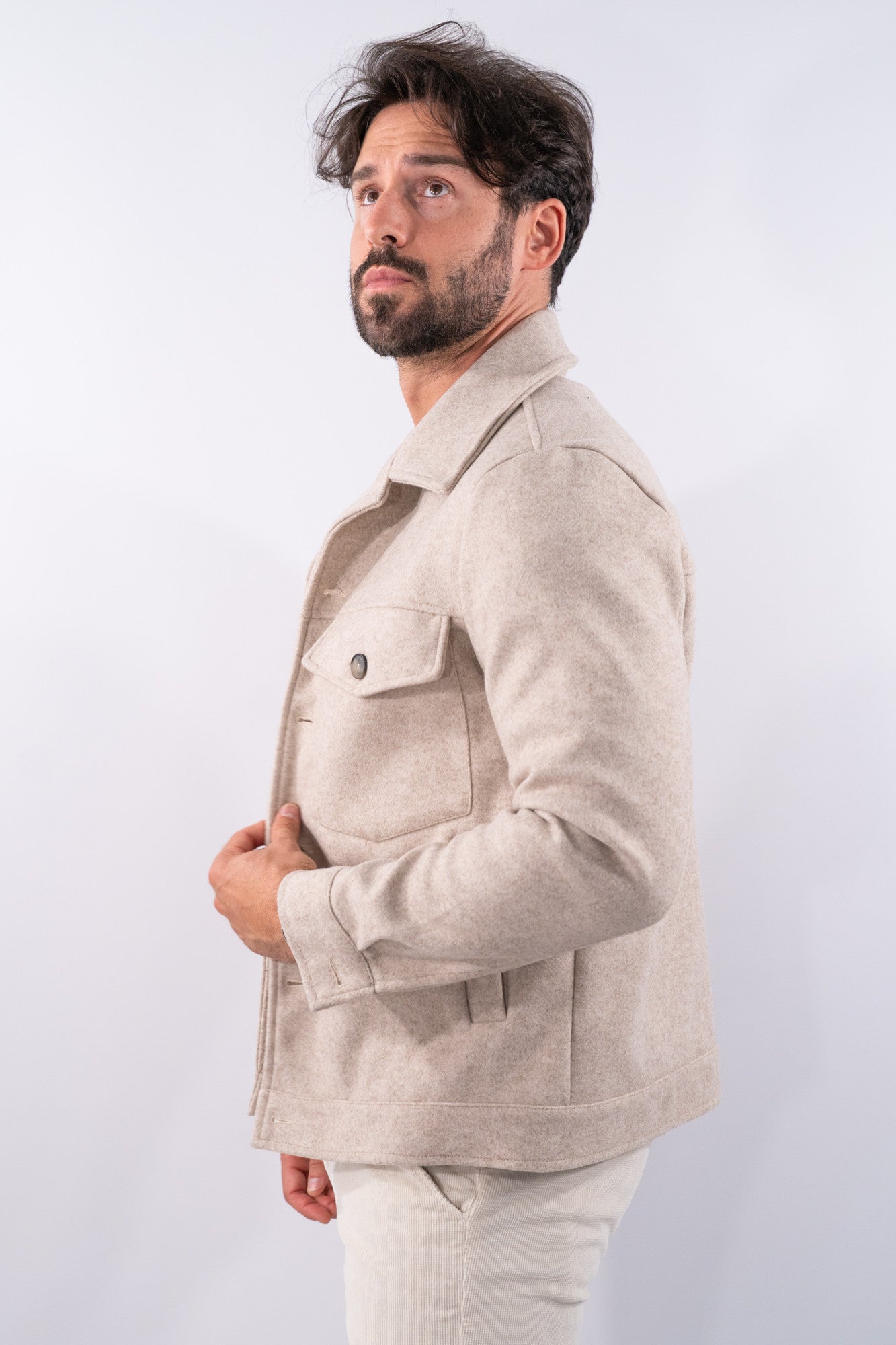 Giacca biker in panno con maxi tasche e bottoni
