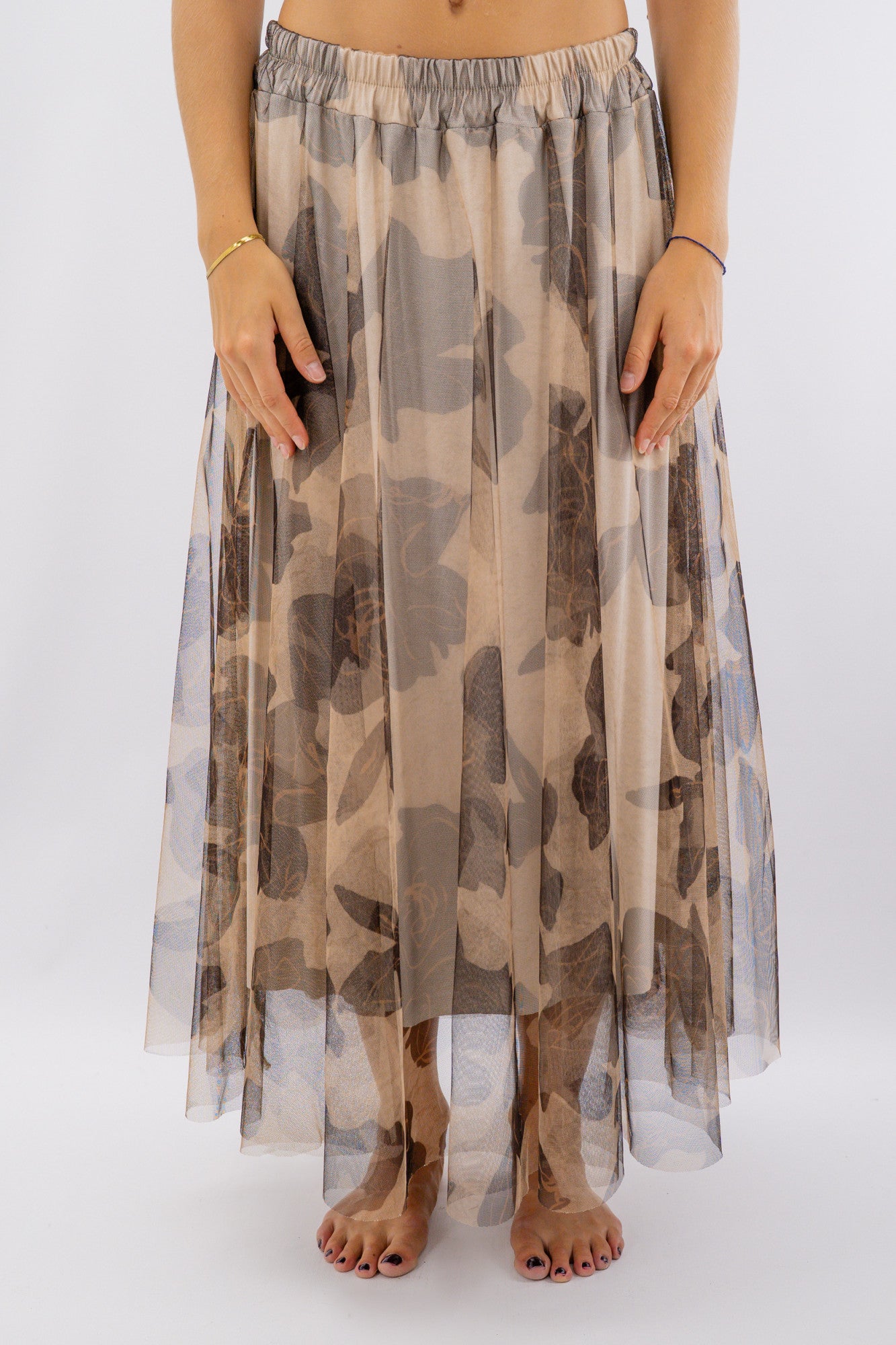 Maxi gonna con tulle in fantasia floreale