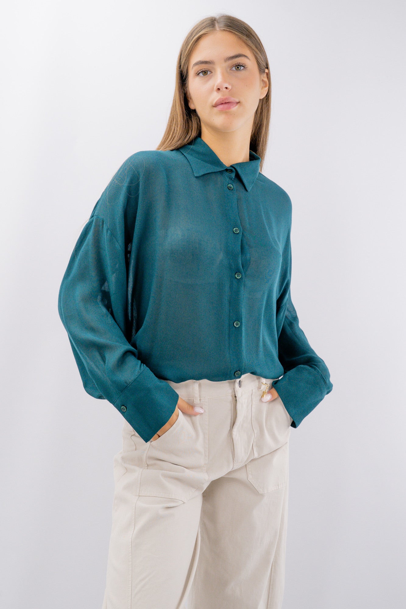 Camicia over in viscosa e lana