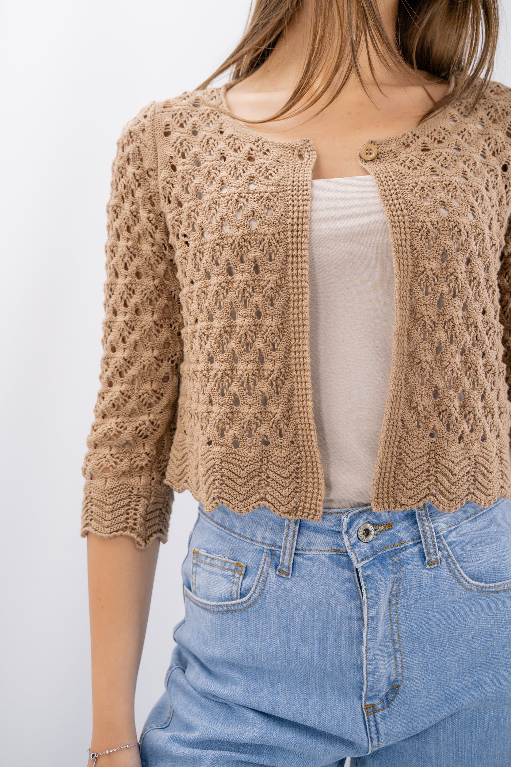 Cardigan cropped in crochet
