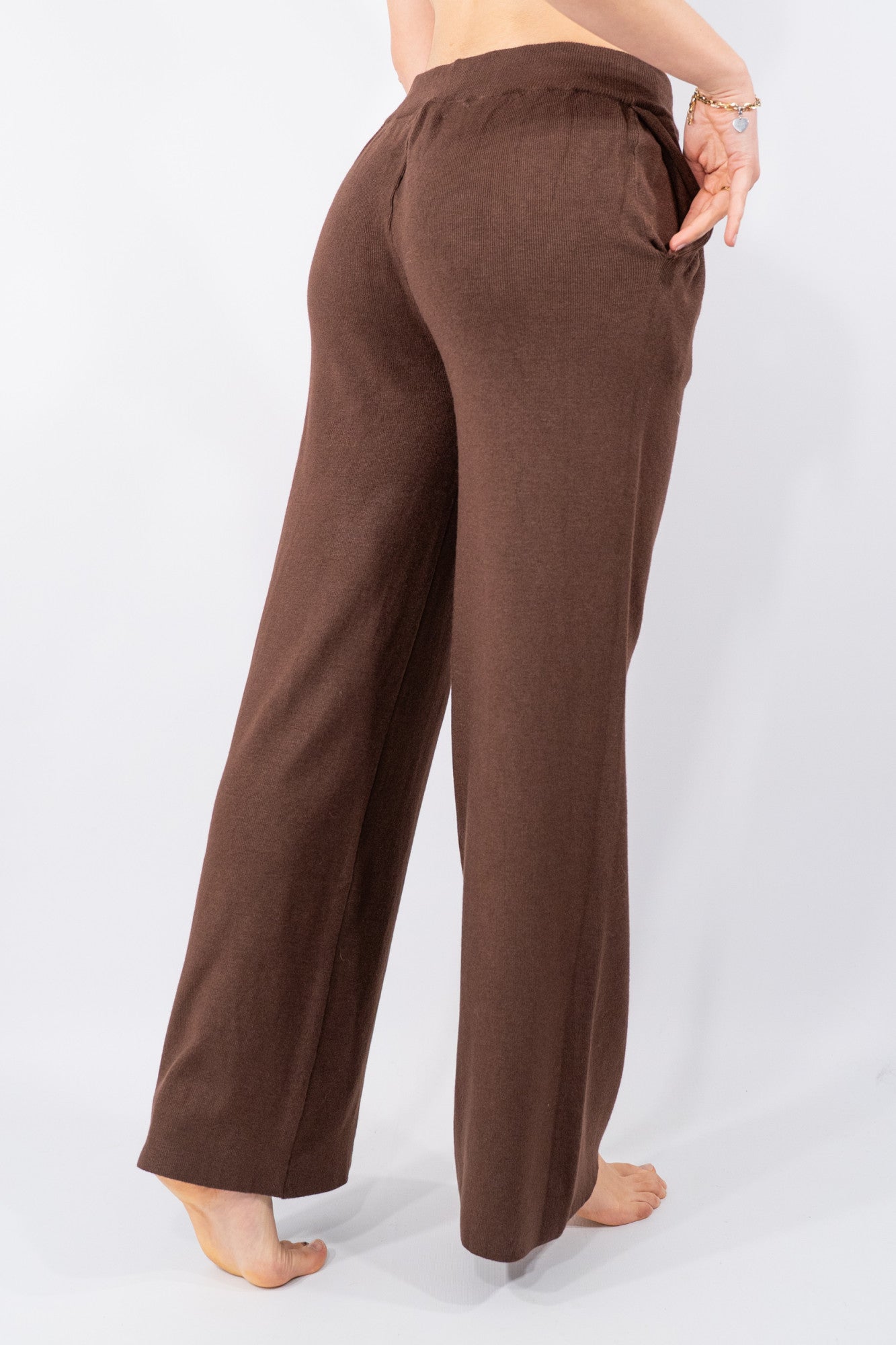 Pantalone palazzo in maglia con coulisse