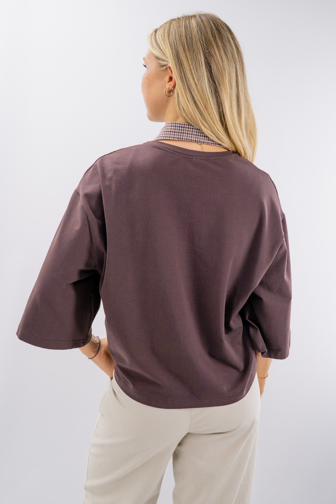 Maglia girocollo con collo in pied de poule removibile
