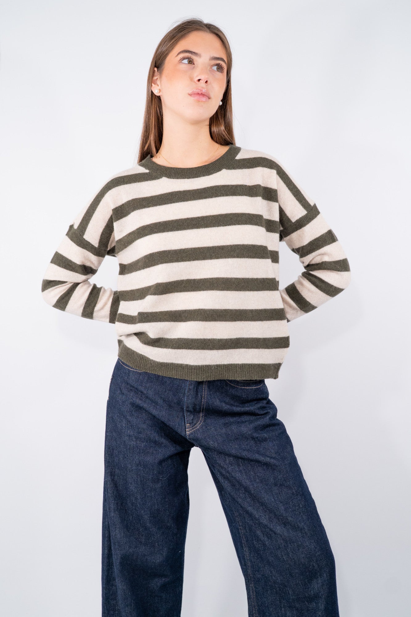 Maglia girocollo a righe in lana pregiata