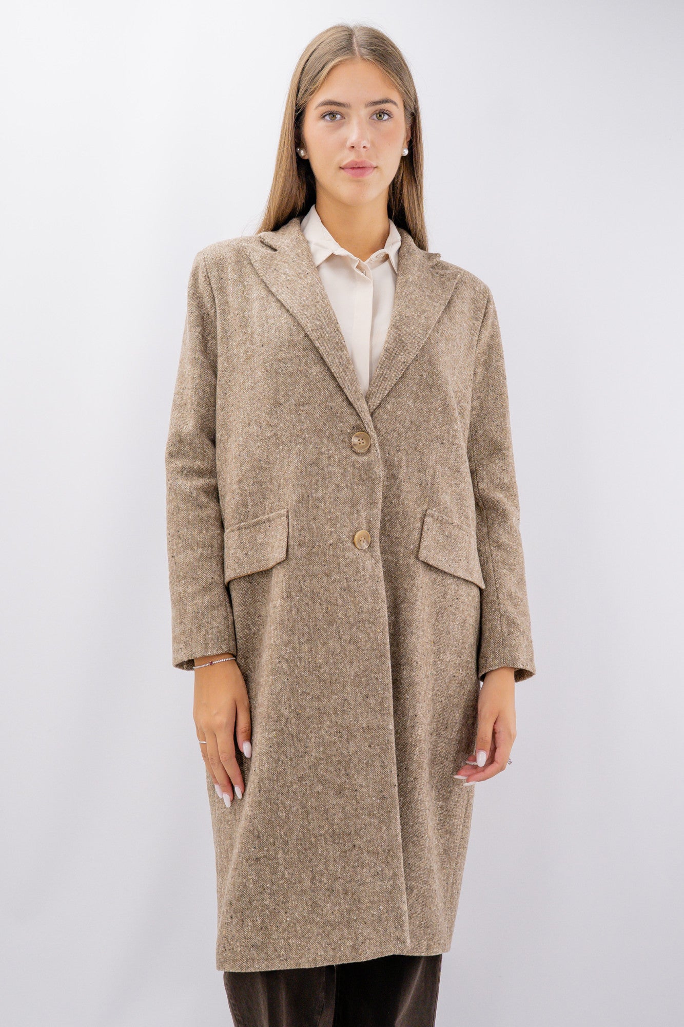 Cappotto lungo monopetto effetto melange