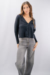 Cardigan corto con collo a revers e maxi bottoni