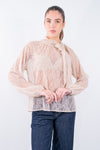 Blusa in pizzo con fiocco al collo