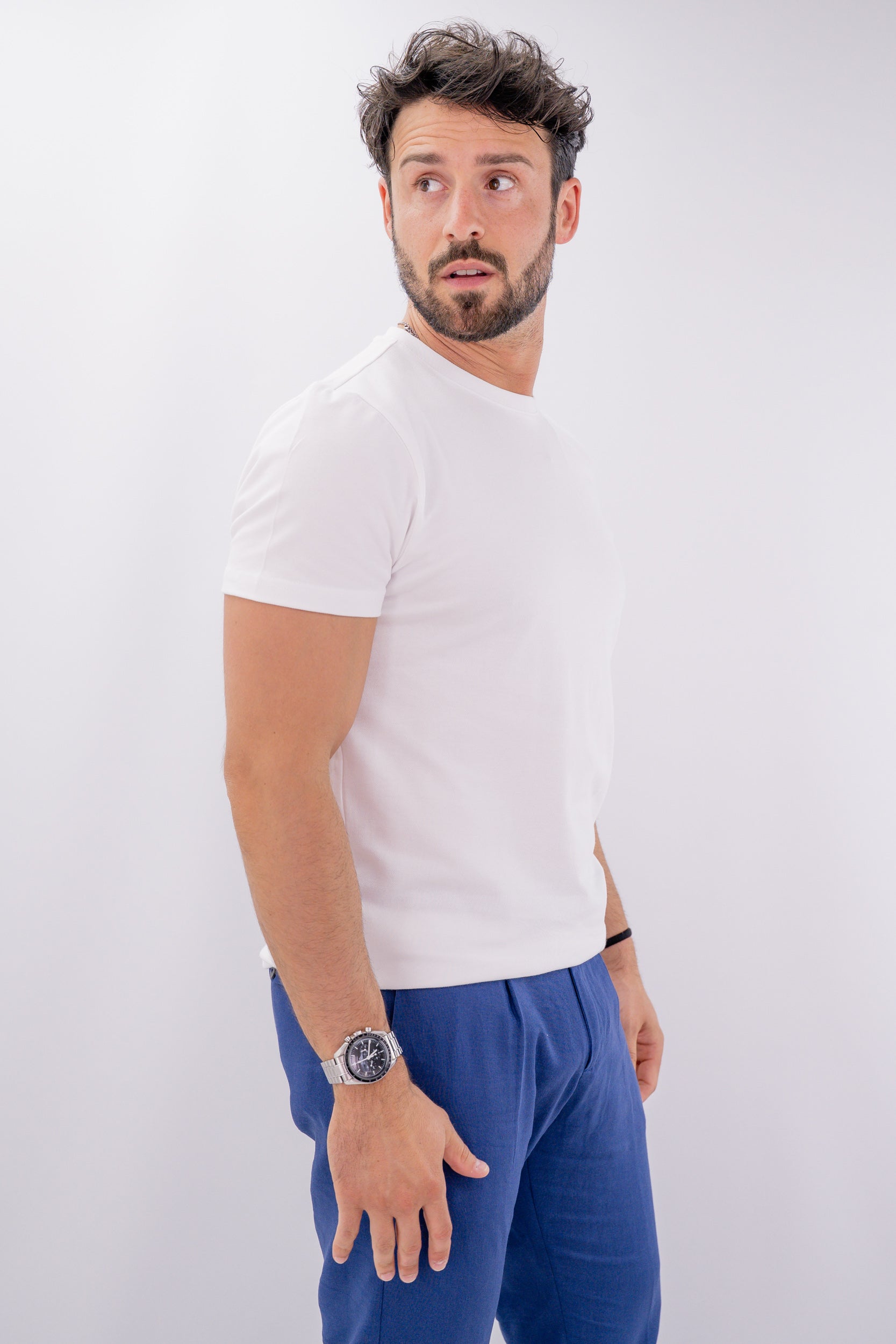 T-shirt girocollo in cotone elasticizzato