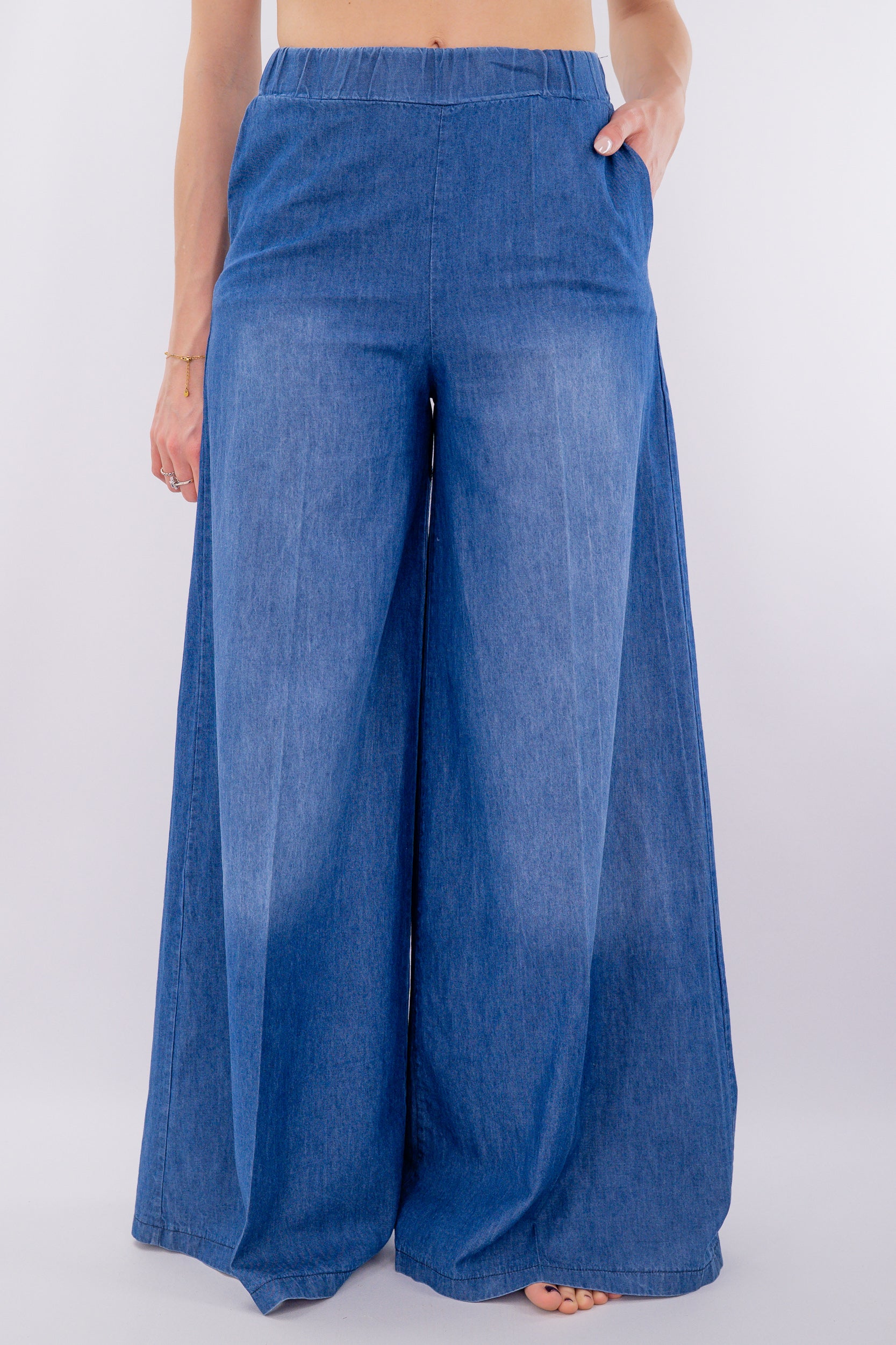 Pantalone palazzo in chambray di jeans