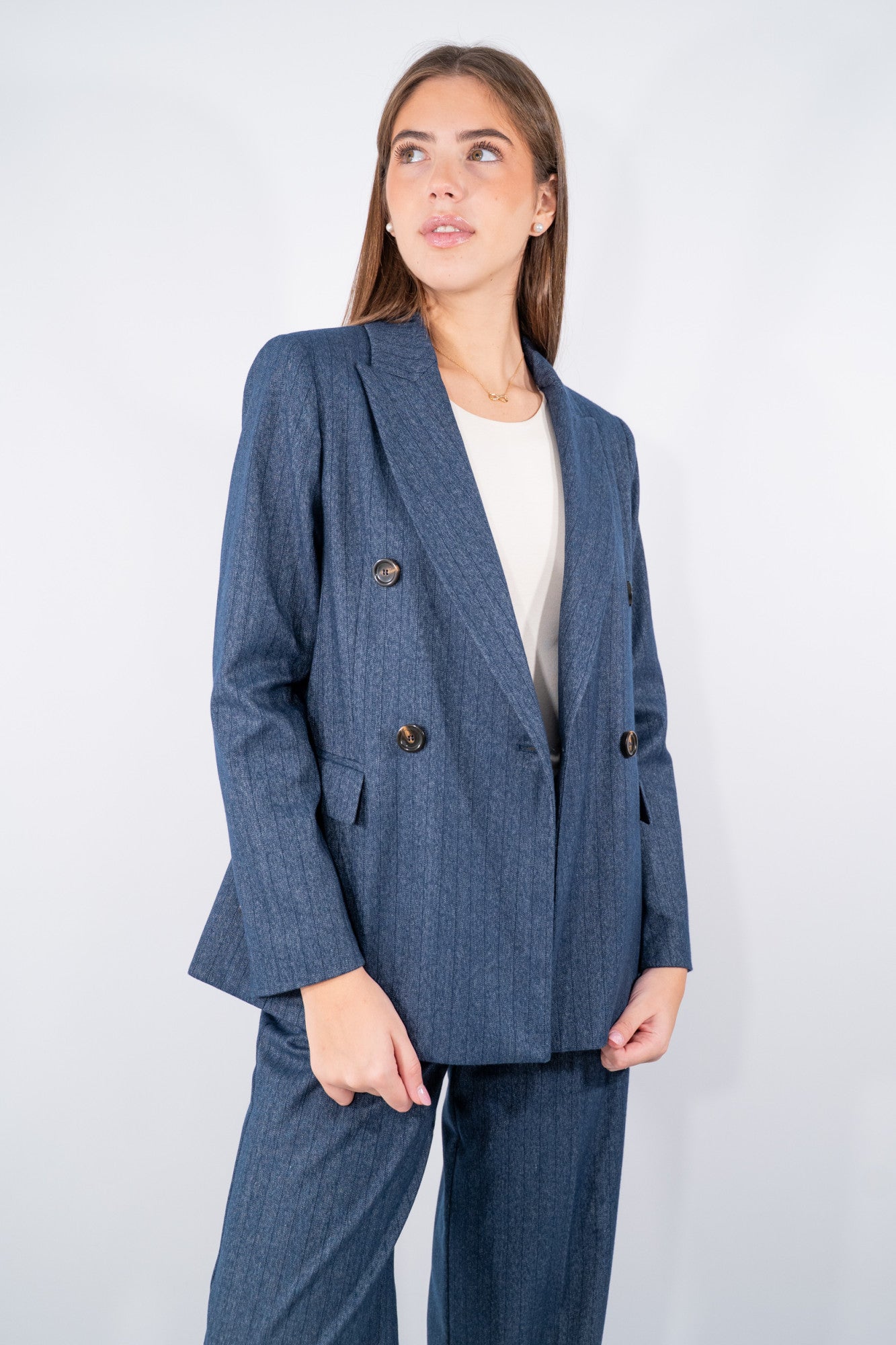 Blazer doppiopetto a motivo spinato e gessato