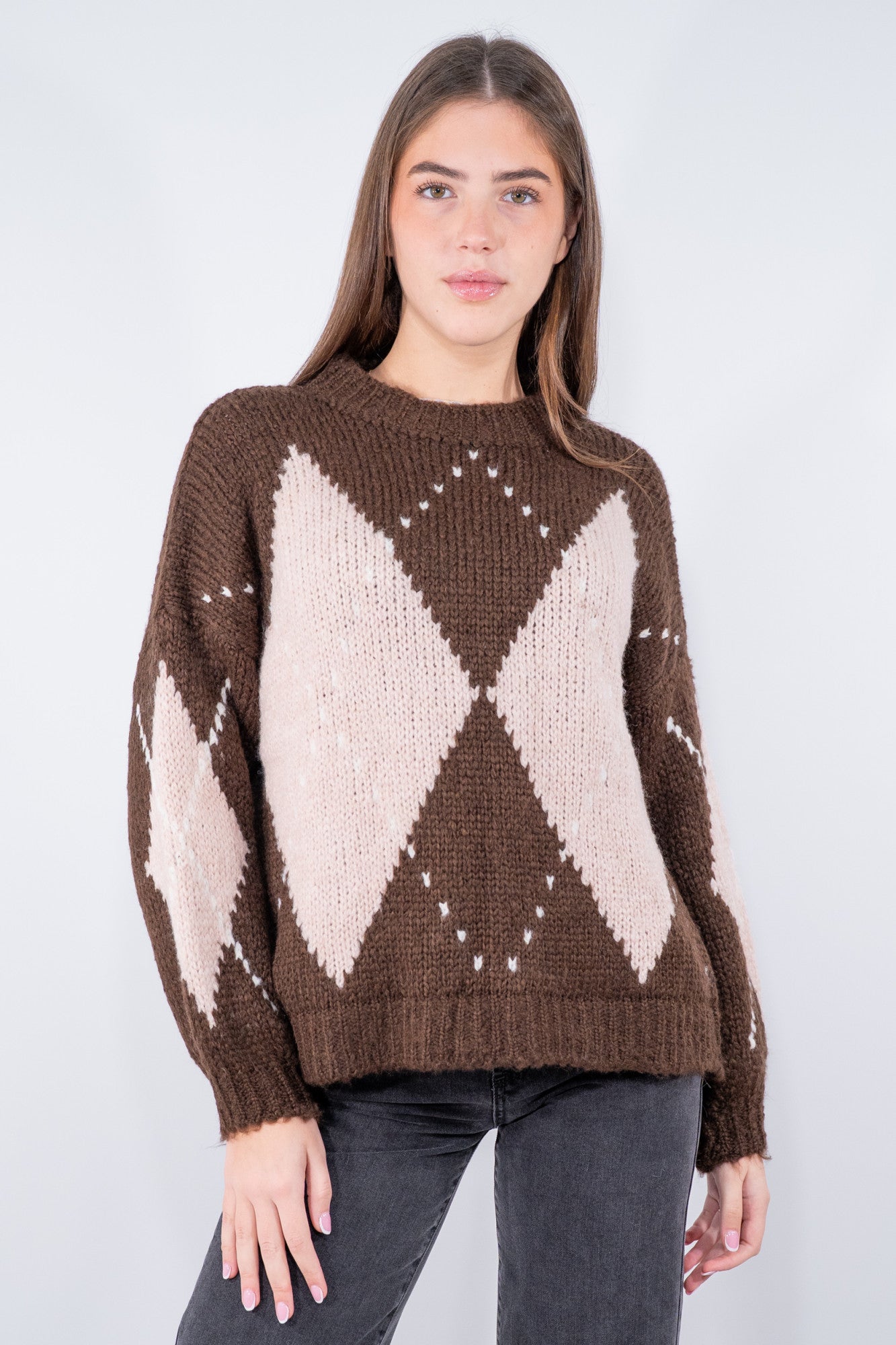 Maglione  con losanghe a contrasto