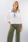 Maglia girocollo con collo in pied de poule removibile