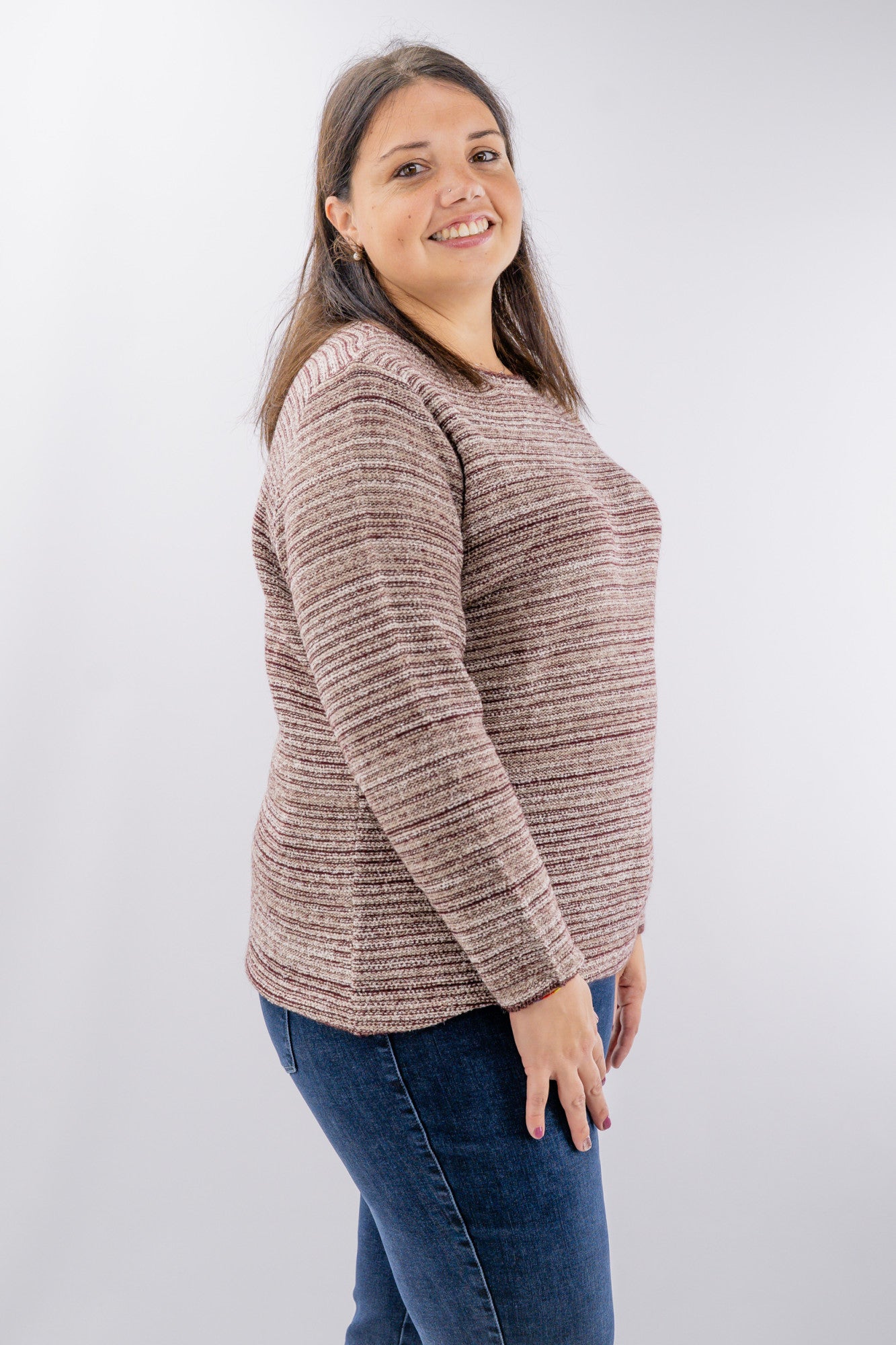 Maglione in filato mélange rigato con lurex