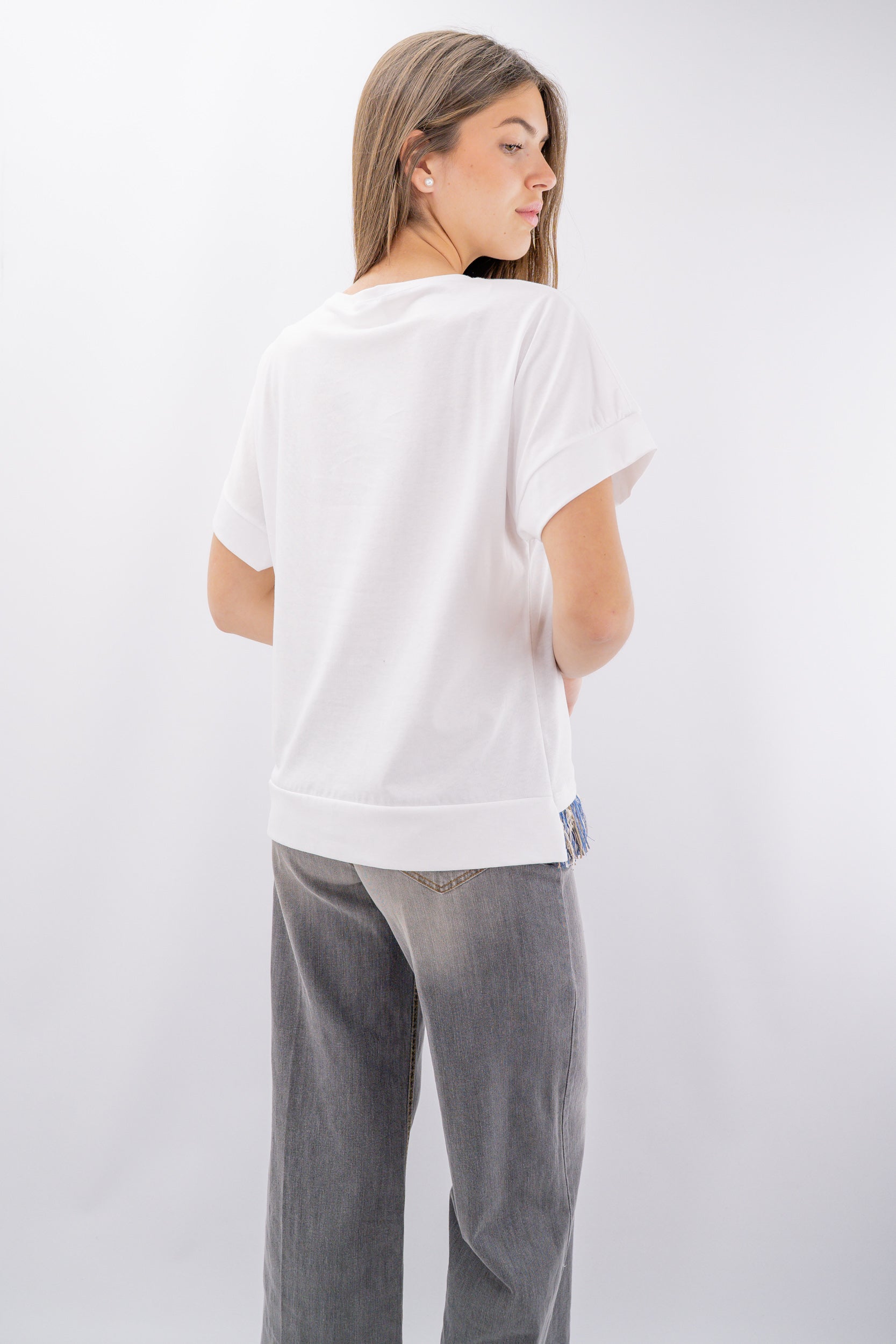 T-shirt con stampa e dettaglio frange