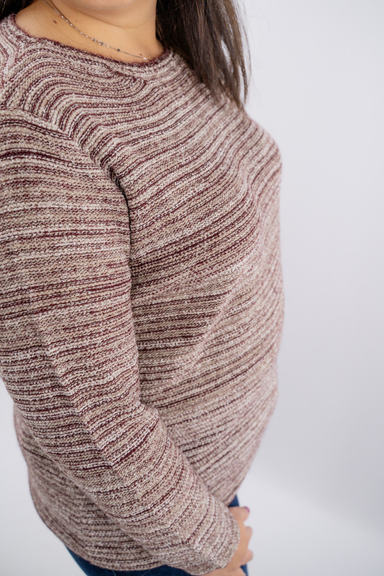 Maglione in filato mélange rigato con lurex