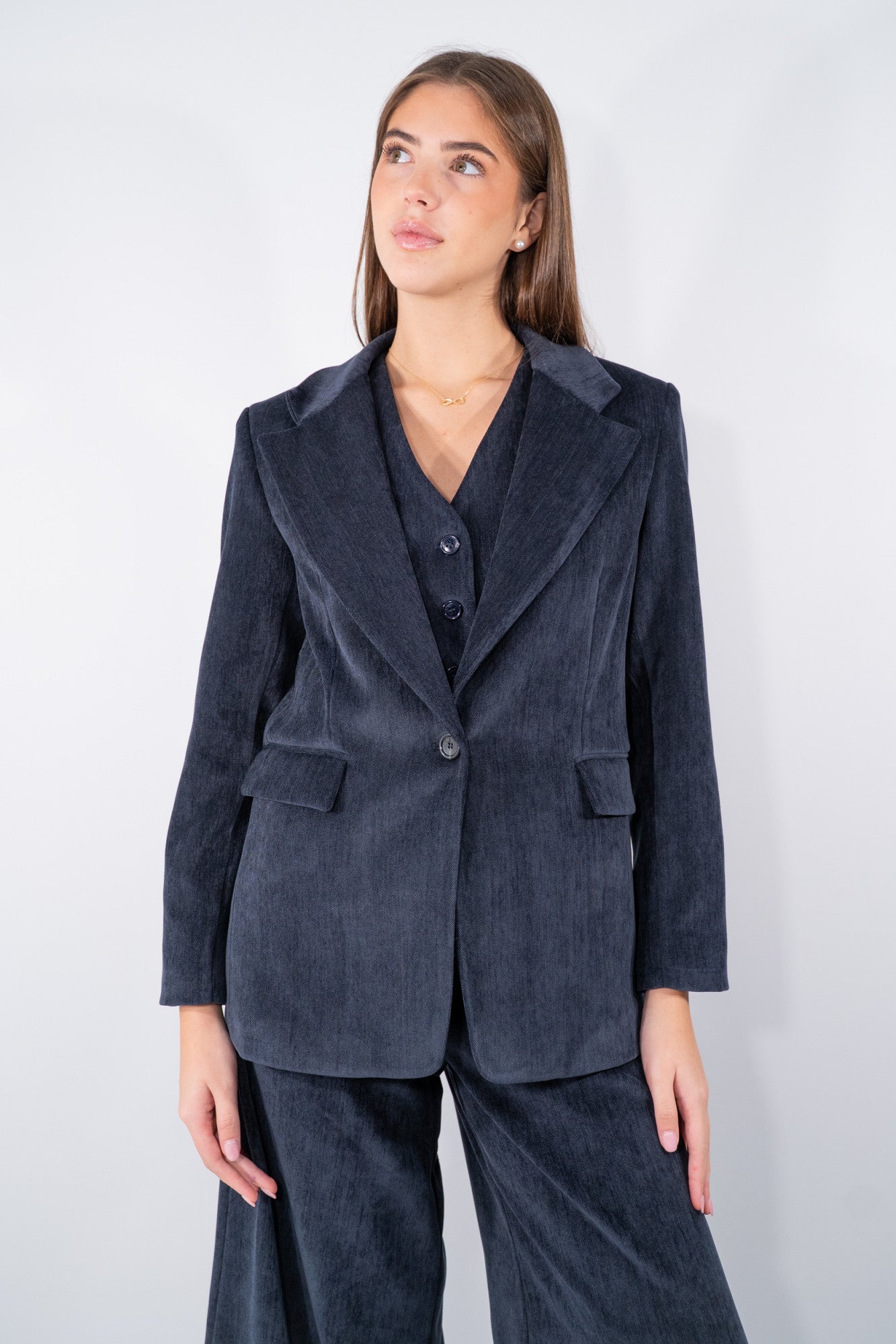 Blazer monopetto in tessuto effetto velluto