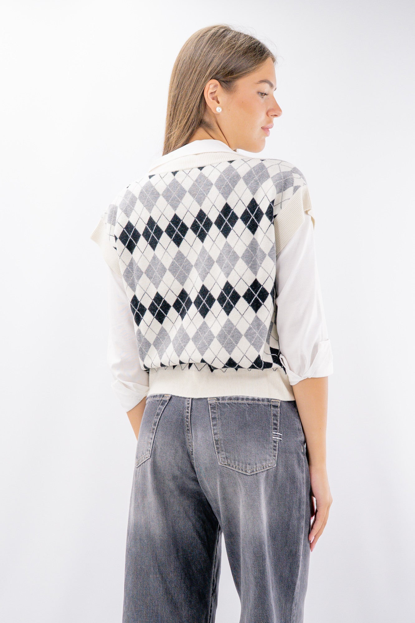 Gilet collo a vi a rombi