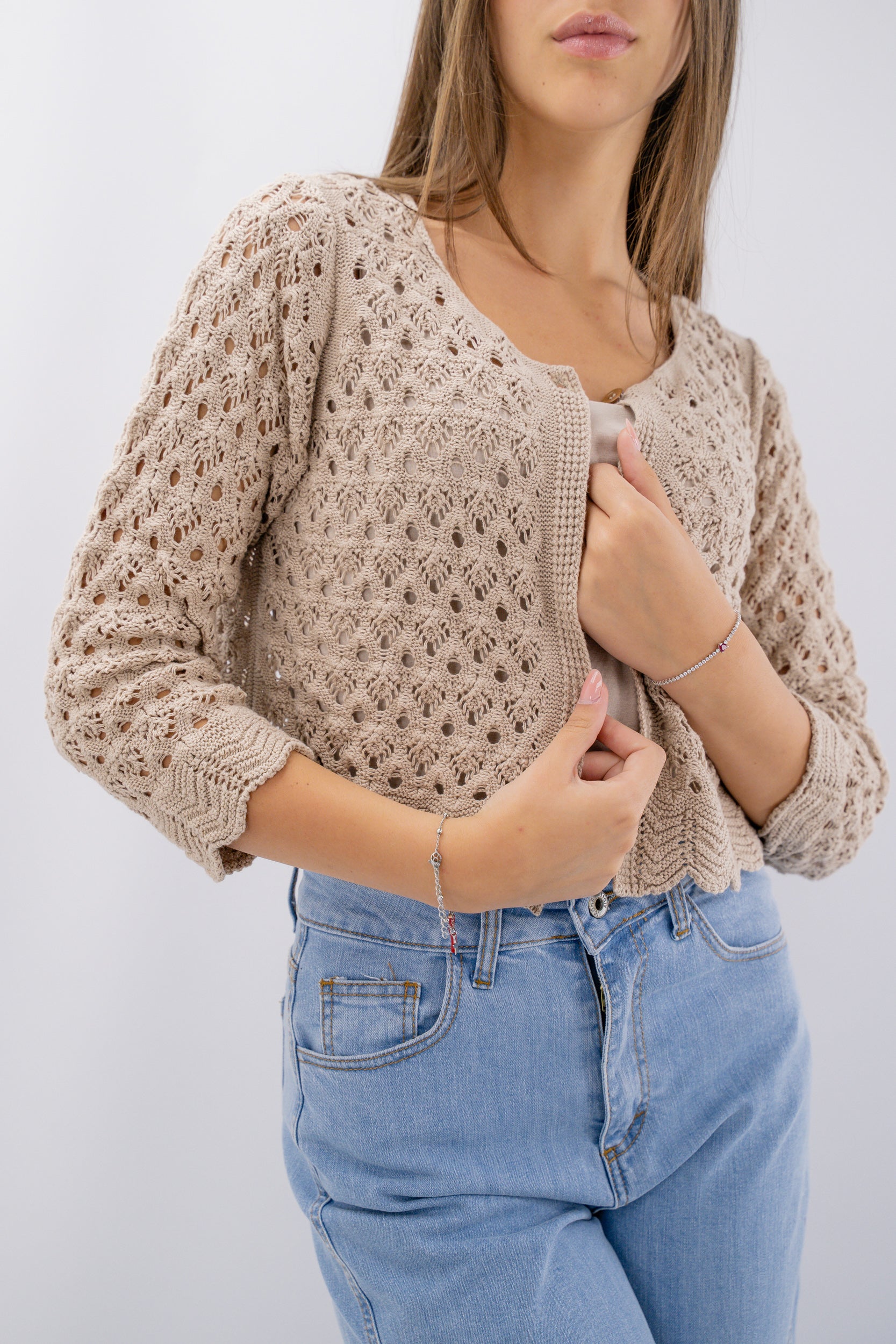 Cardigan cropped in crochet