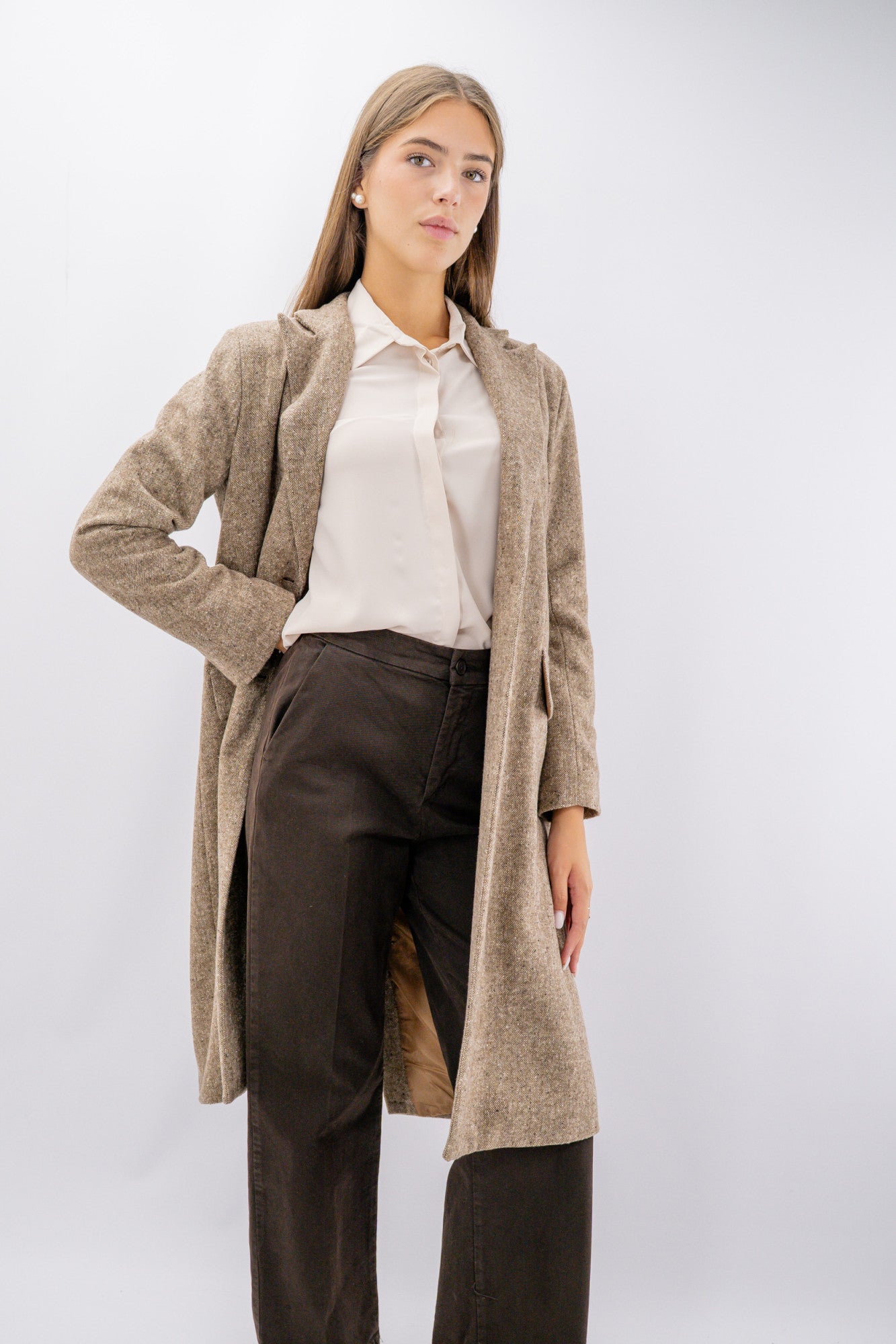 Cappotto lungo monopetto effetto melange