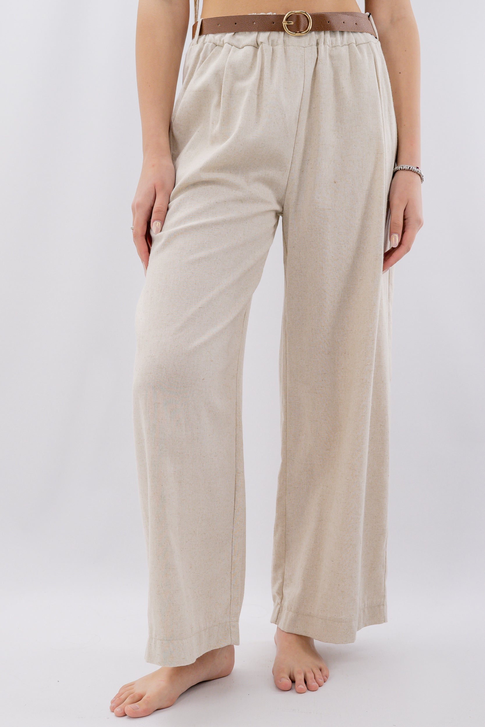 Pantalone palazzo in lino e viscosa