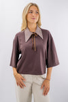 Maglia girocollo con collo in pied de poule removibile