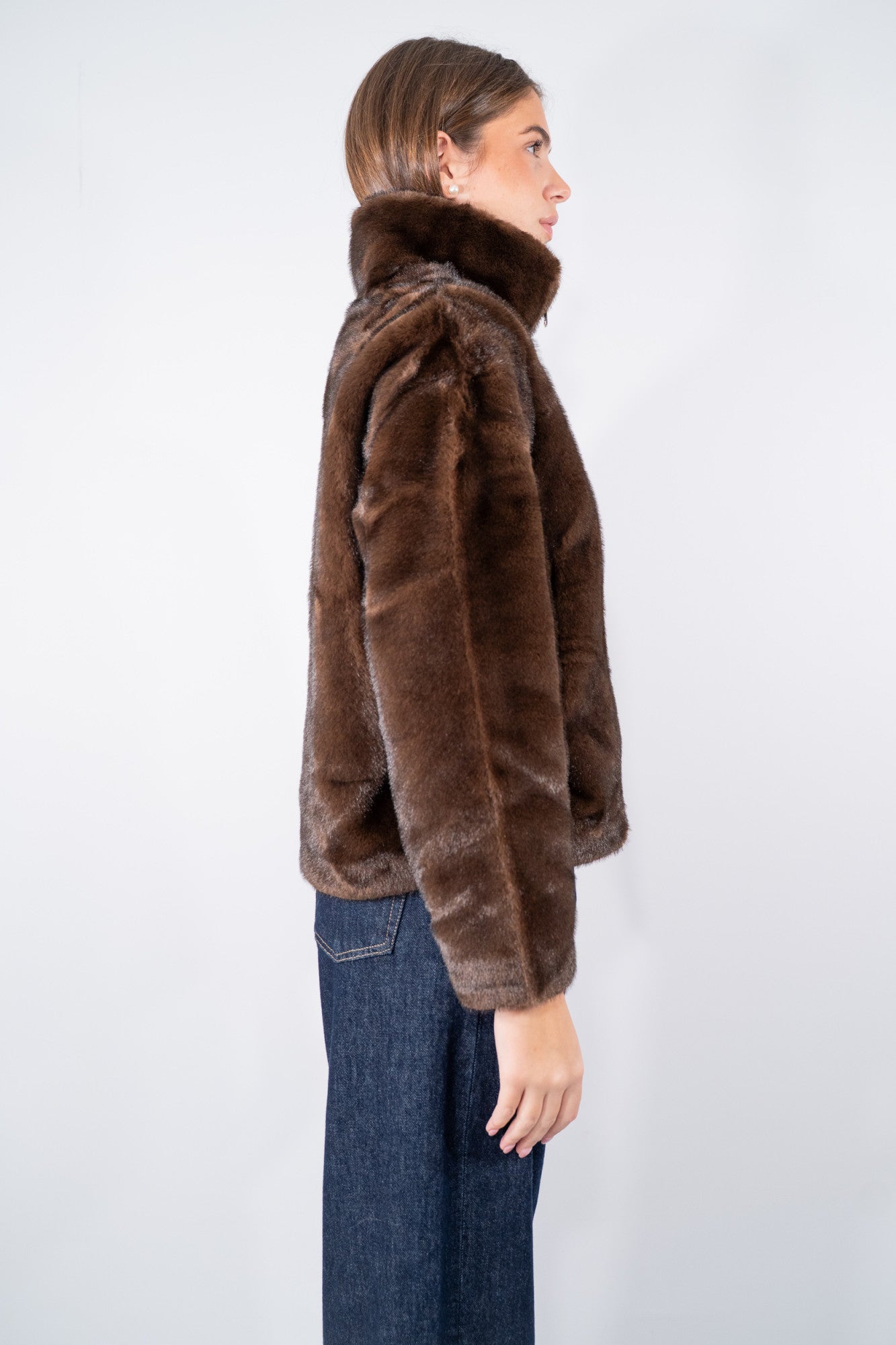 Eco-pelliccia bomber con zip