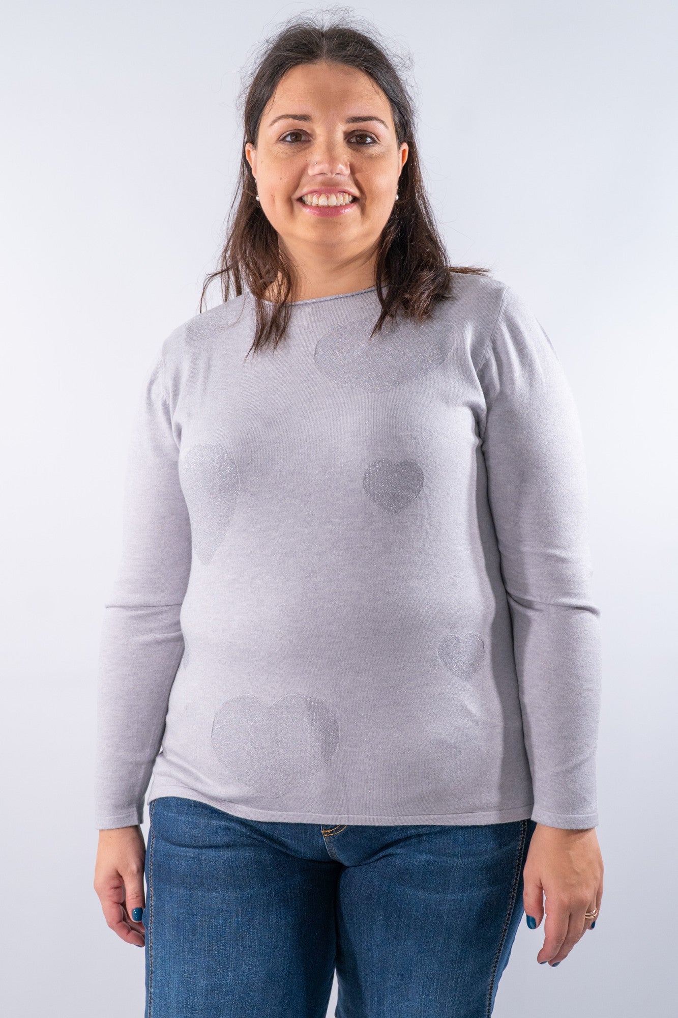 Girocollo ampio con cuori in lurex