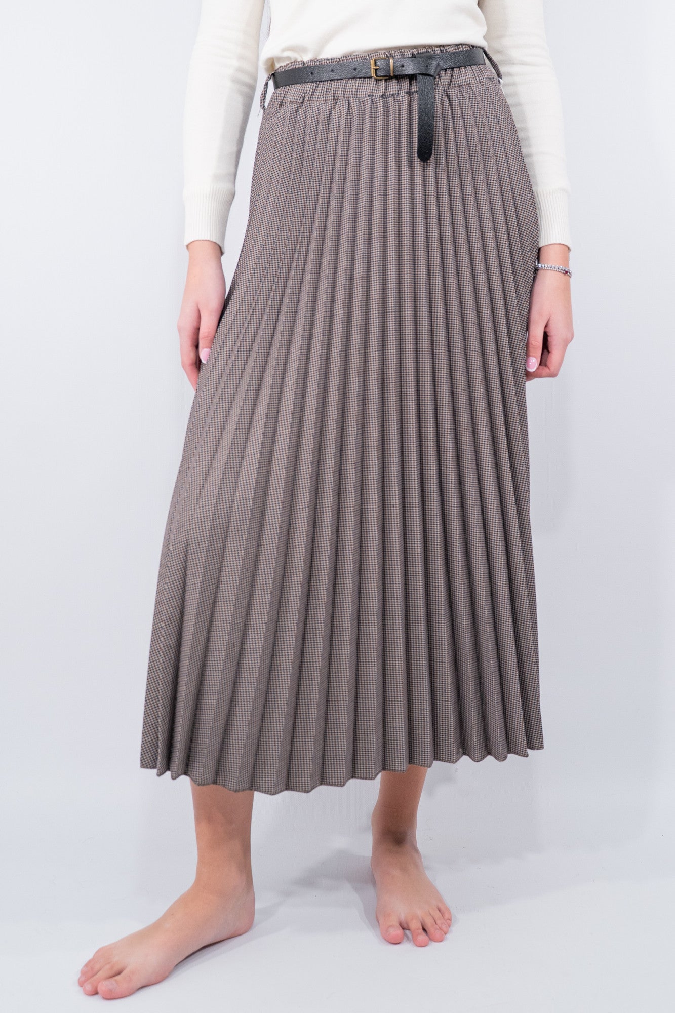 Gonna lunga a pieghe con cintura integrata