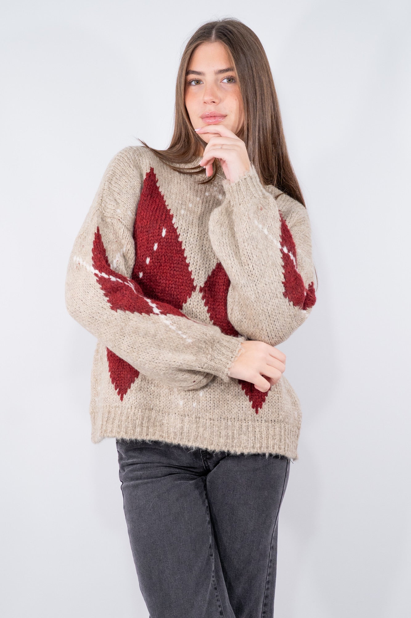 Maglione  con losanghe a contrasto