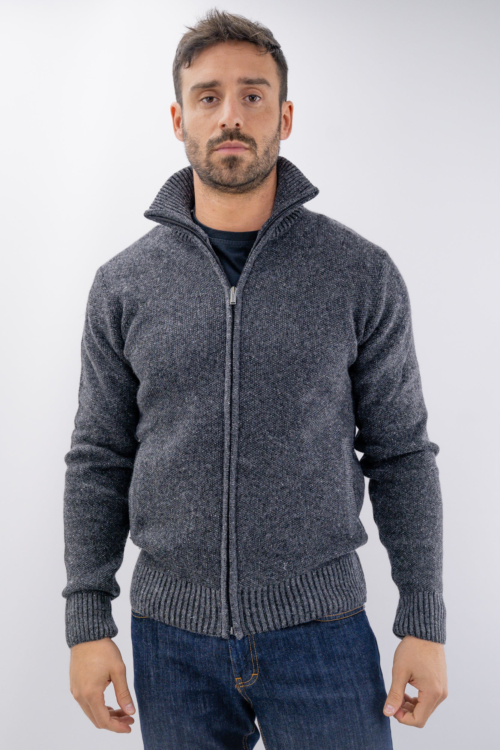 Cardigan melange con zip lunga