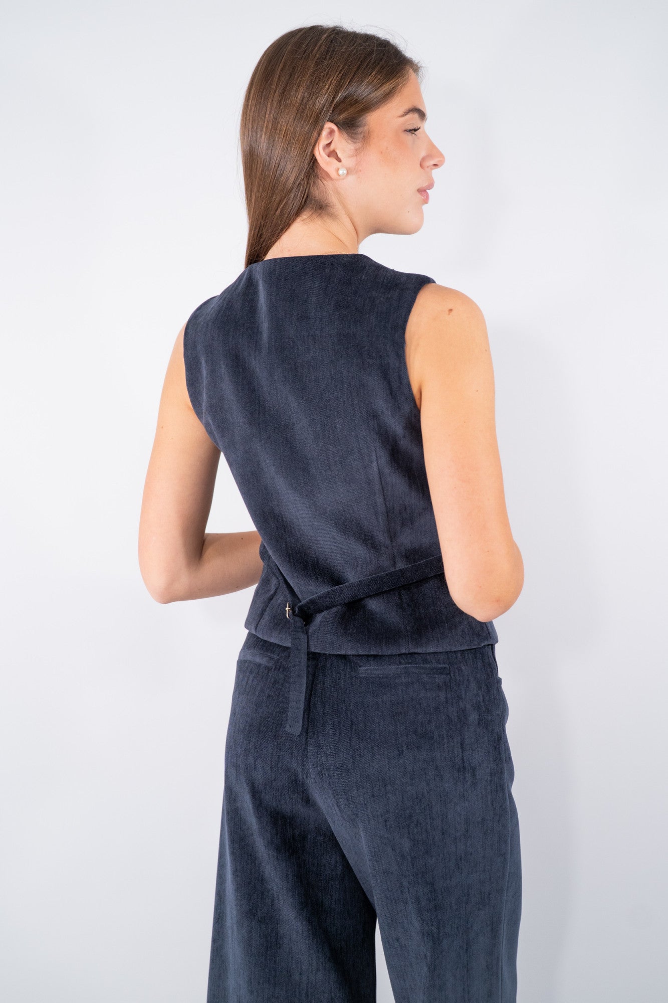 Gilet aperto chiusura a bottoni in tessuto effetto velluto