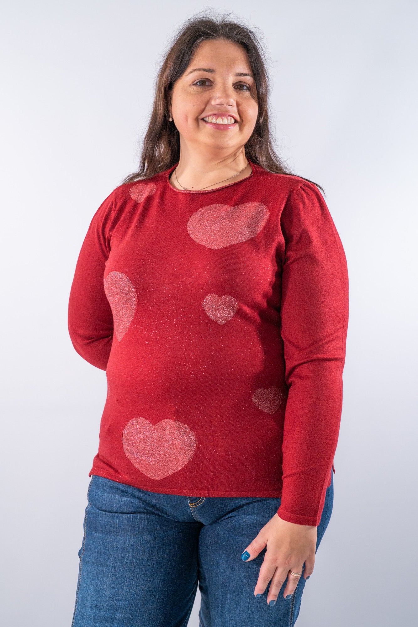 Girocollo ampio con cuori in lurex