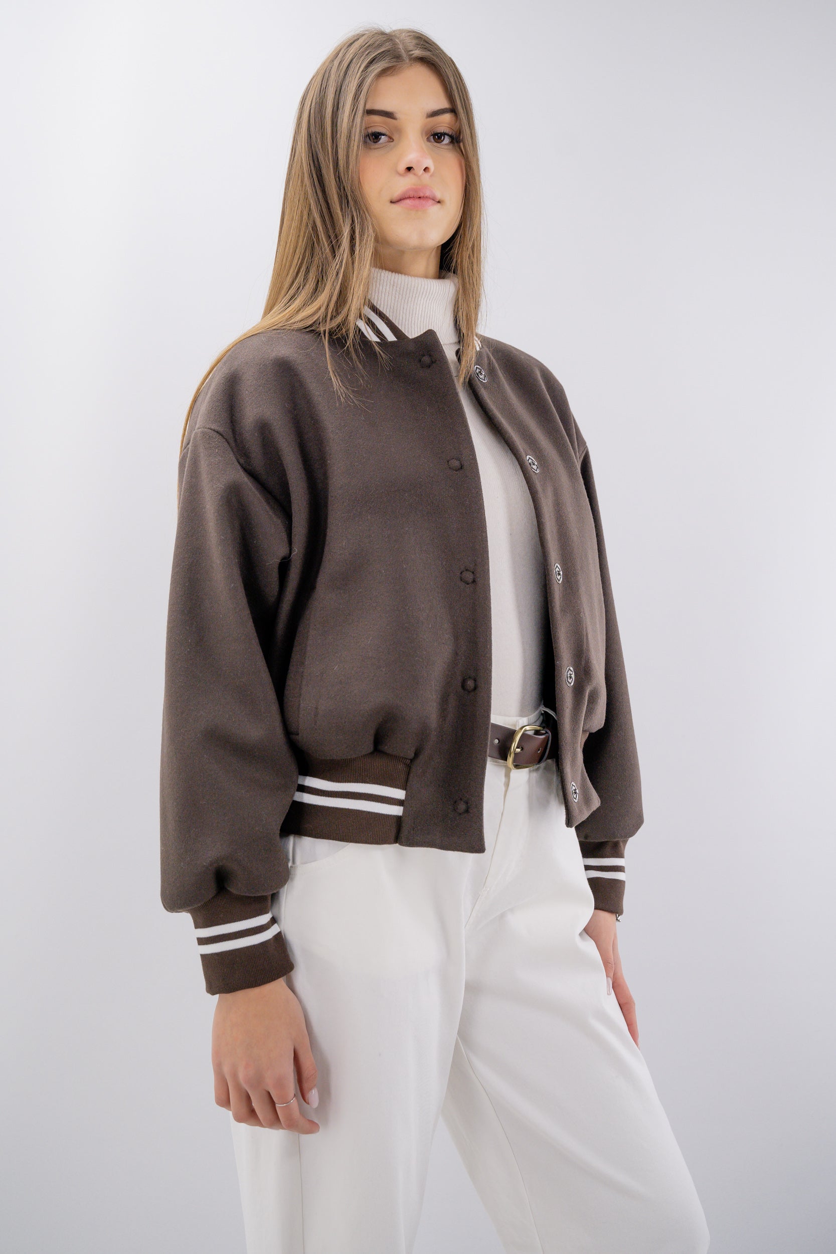 Bomber "College Style" con profili elasticizzati a righe