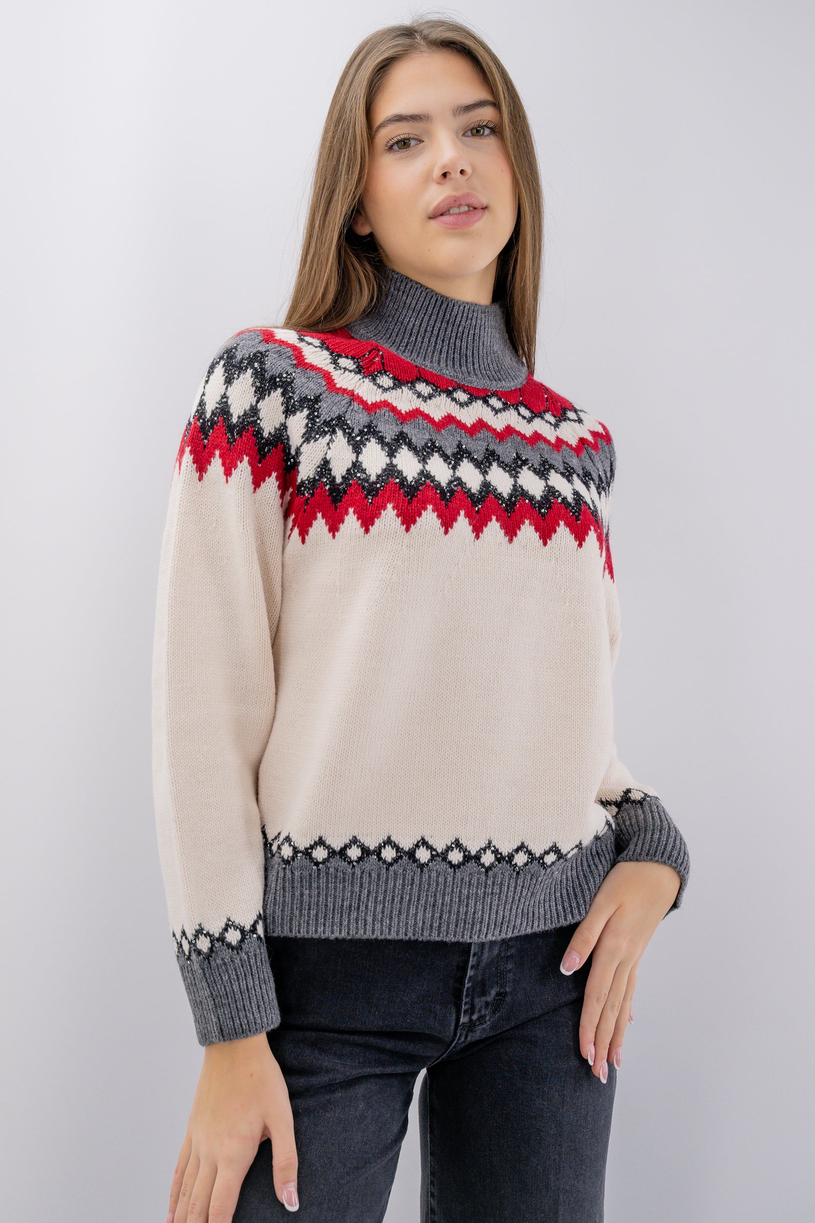 Maglione vulcano con motivo zig-zag natalizio