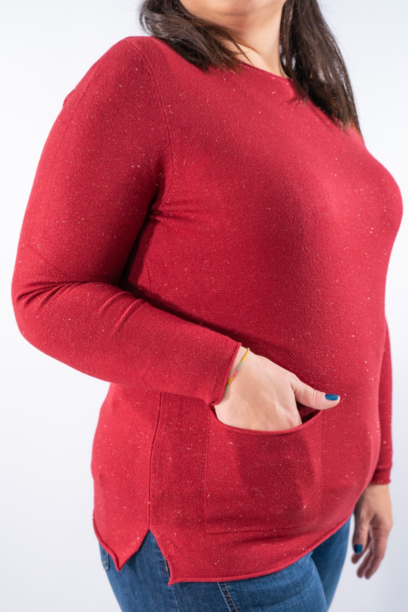 Girocollo over con tasche applicate