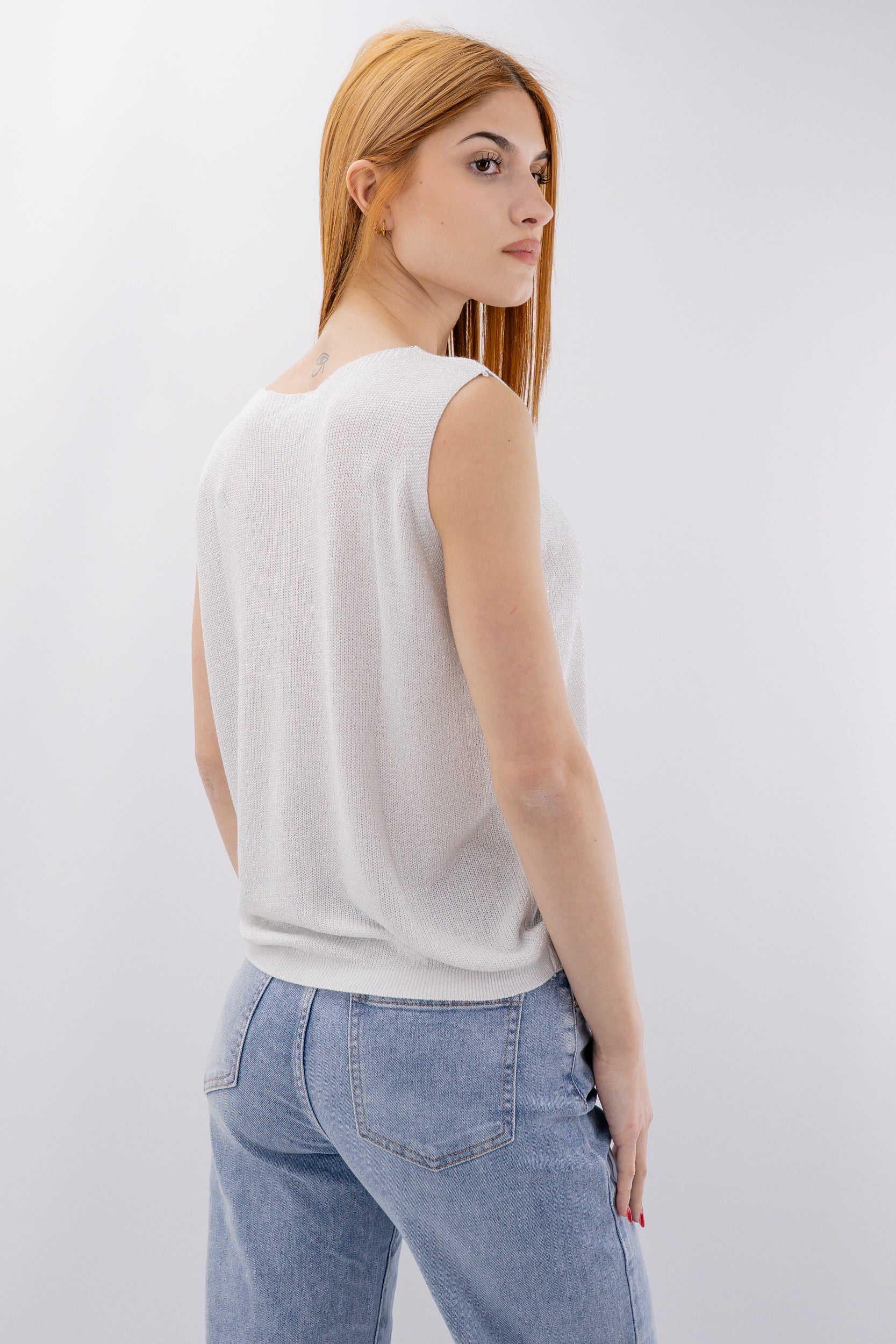 Canotta in maglia a costine lurex