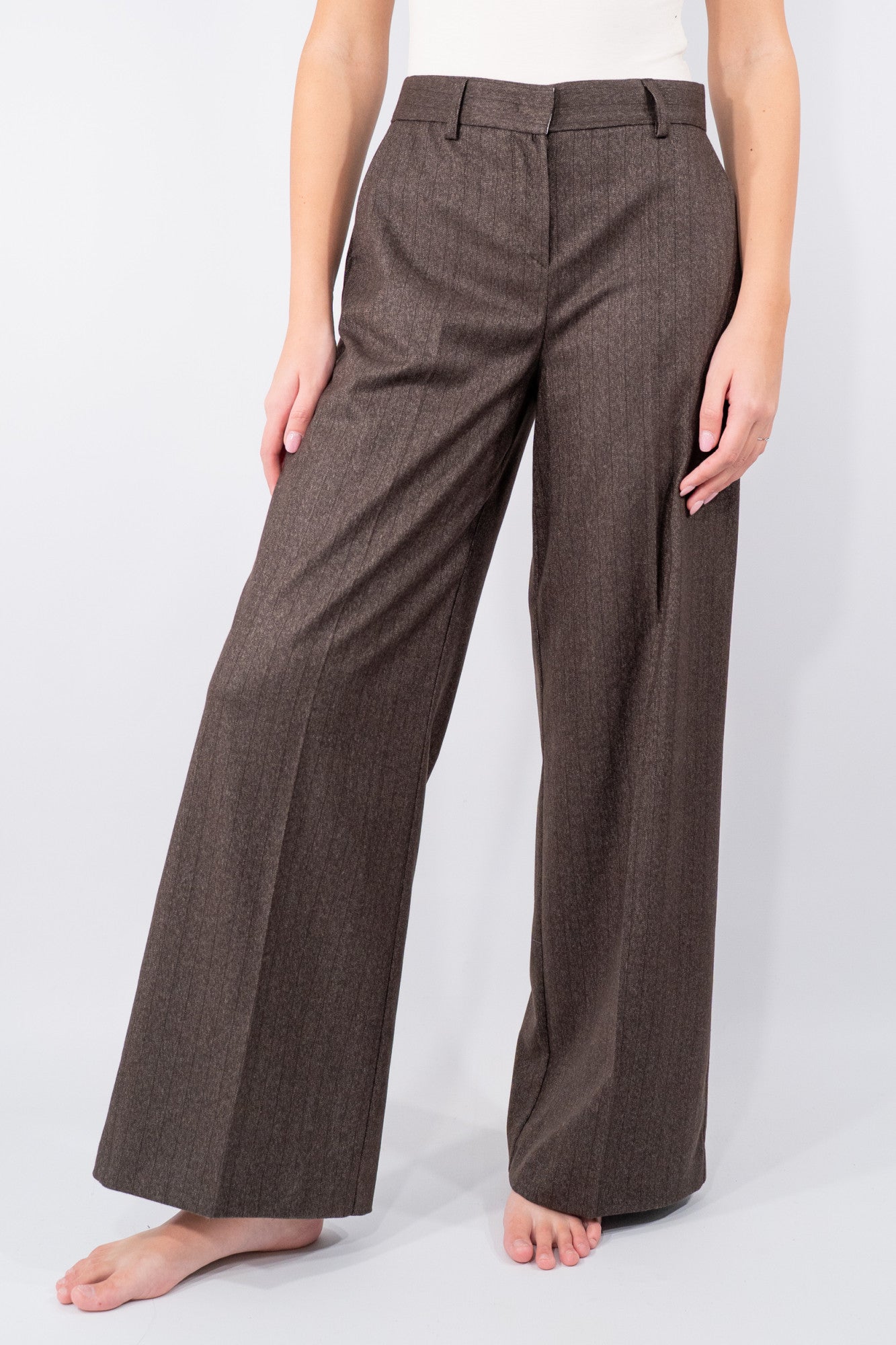 Pantalone palazzo in tessuto spinato gessato