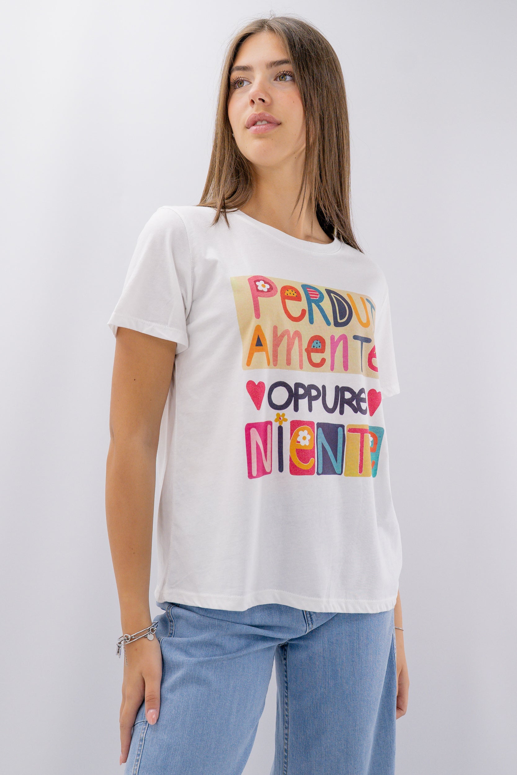 T-shirt con stampa "Perdutamente oppure niente"