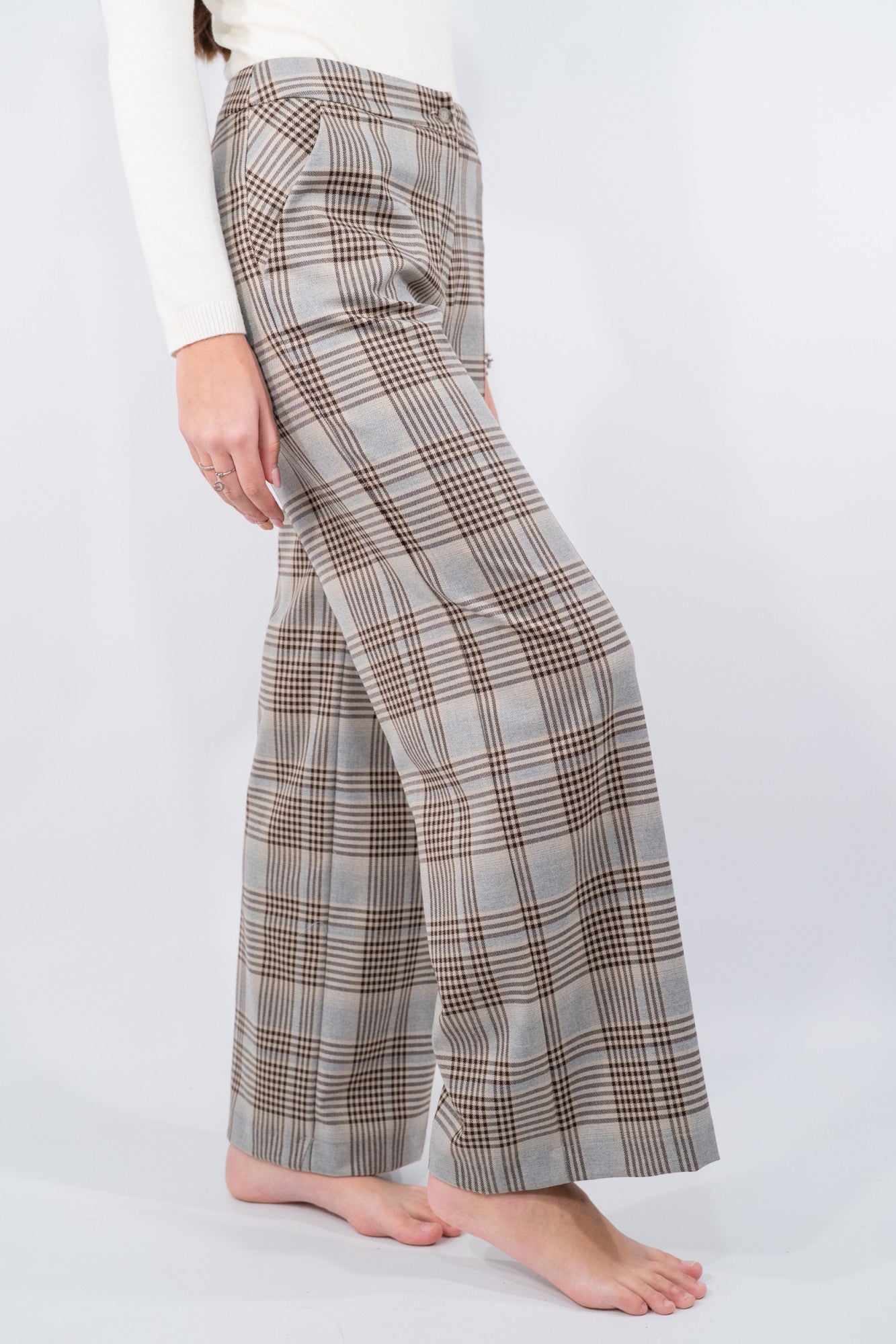 Pantalone palazzo con motivo check