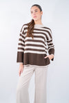 Maglione ampio a righe in misto lana e viscosa