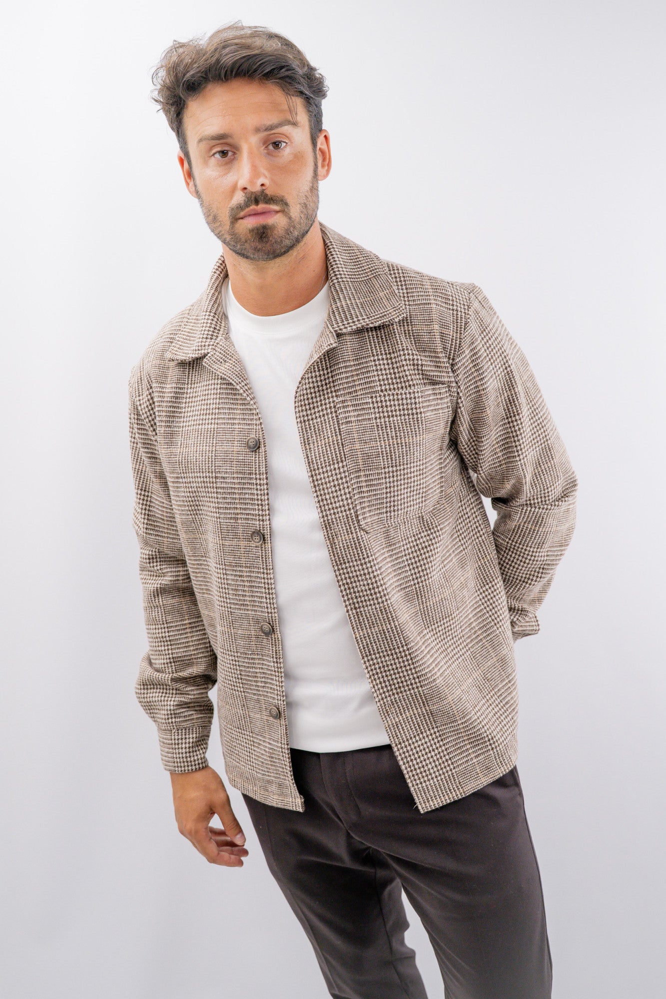 Giacca canicia in tweed a quadri con taschino