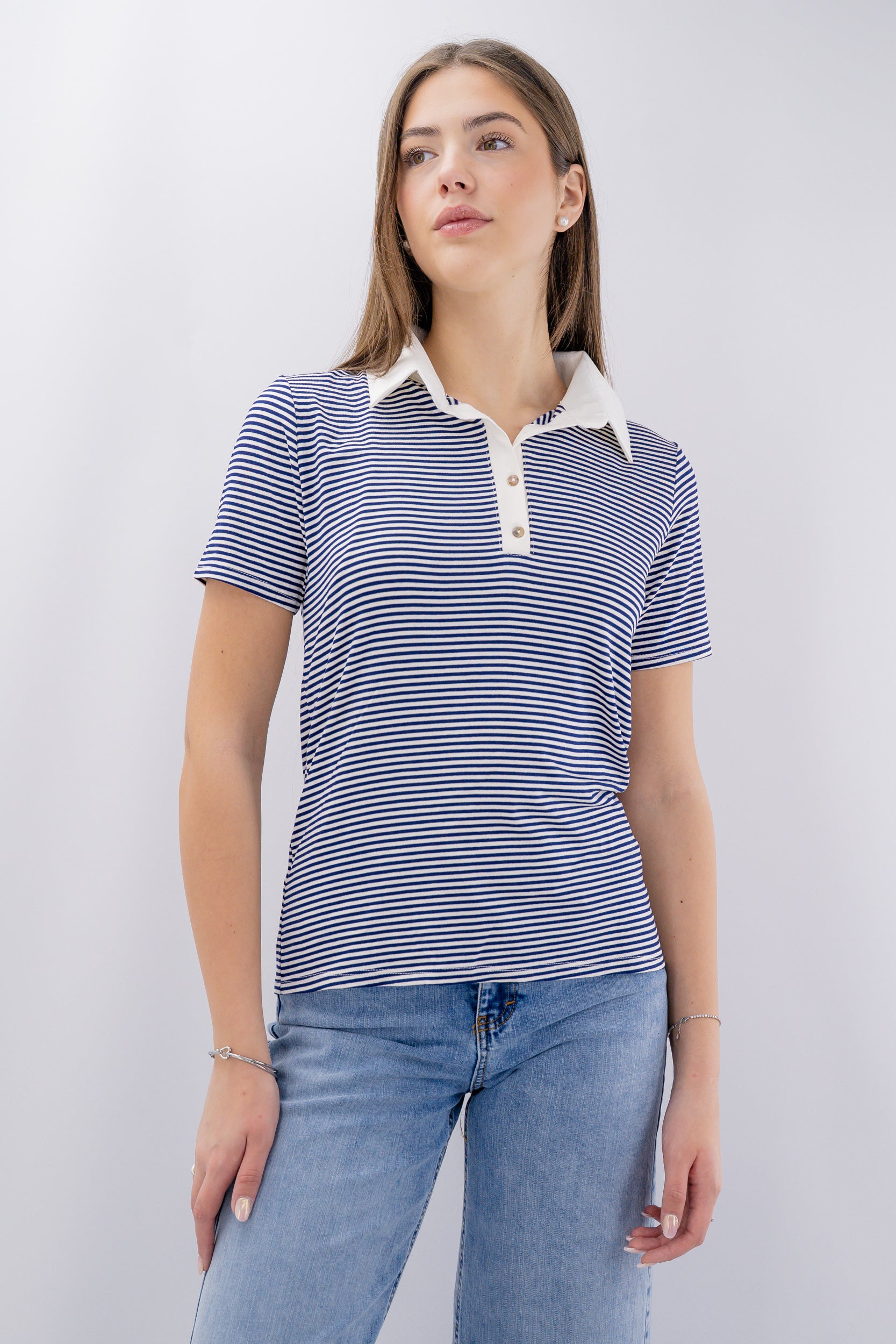 Polo a righe con collo a contrasto