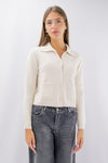 Cardigan cropped con colletto sportivo e tasche